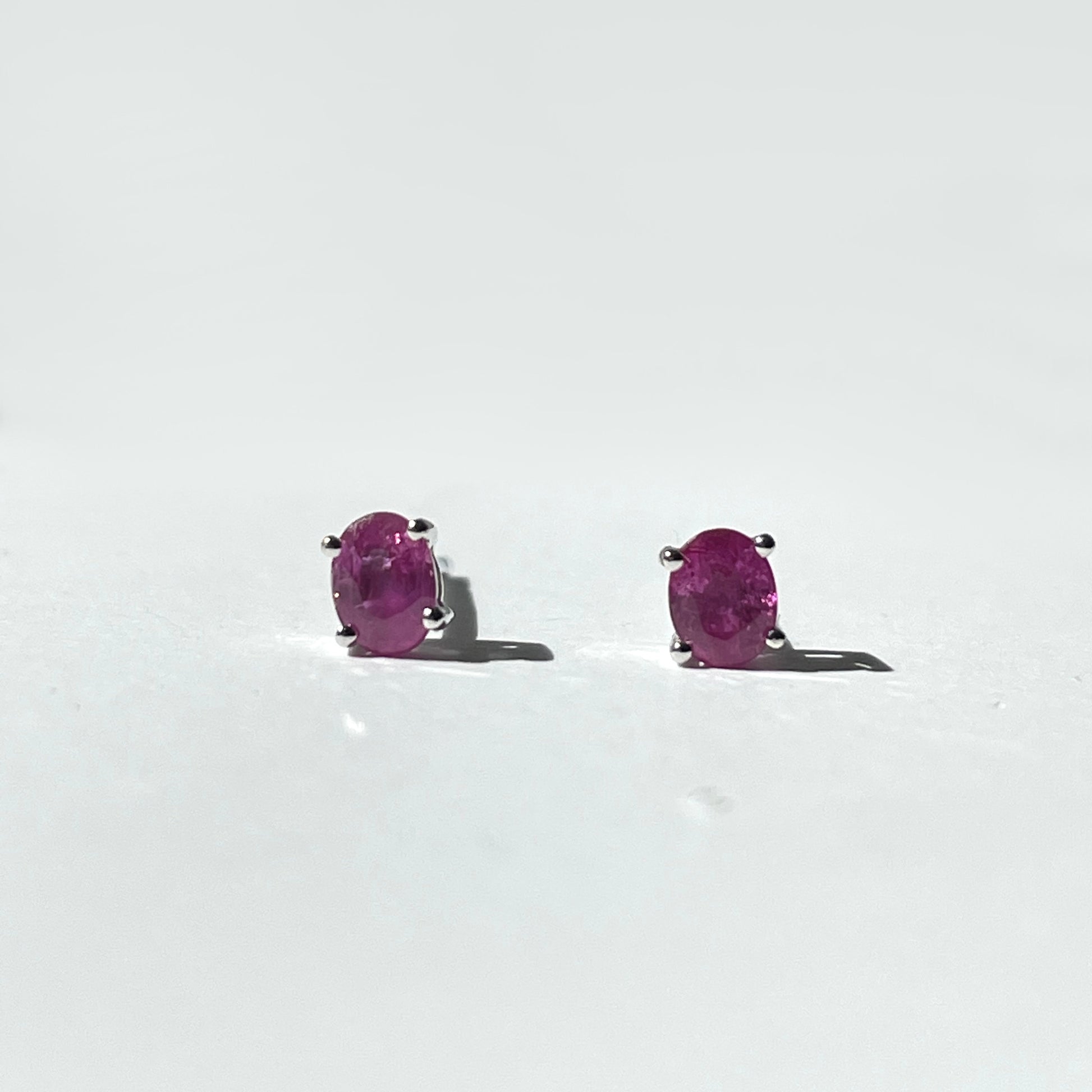 14K Solid Gold Genuine Ruby Oval Studs