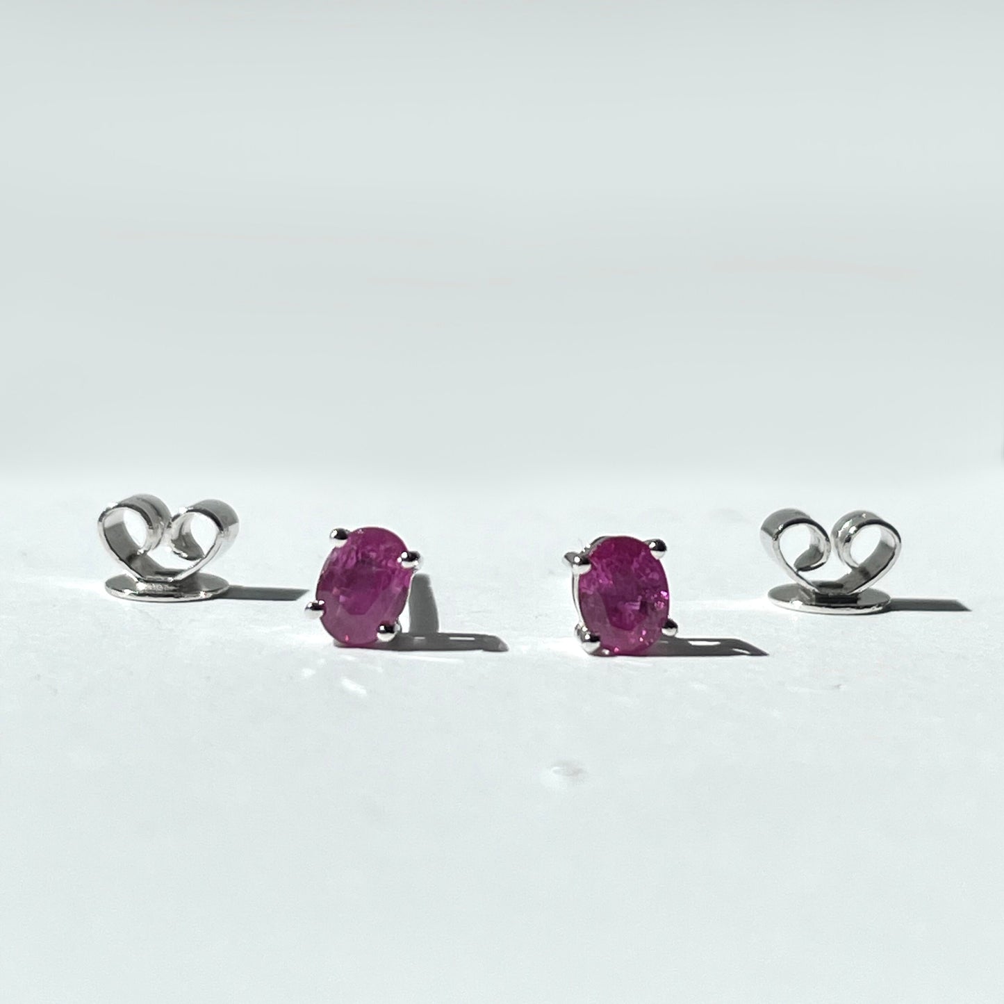 14K Solid Gold Genuine Ruby Oval Studs