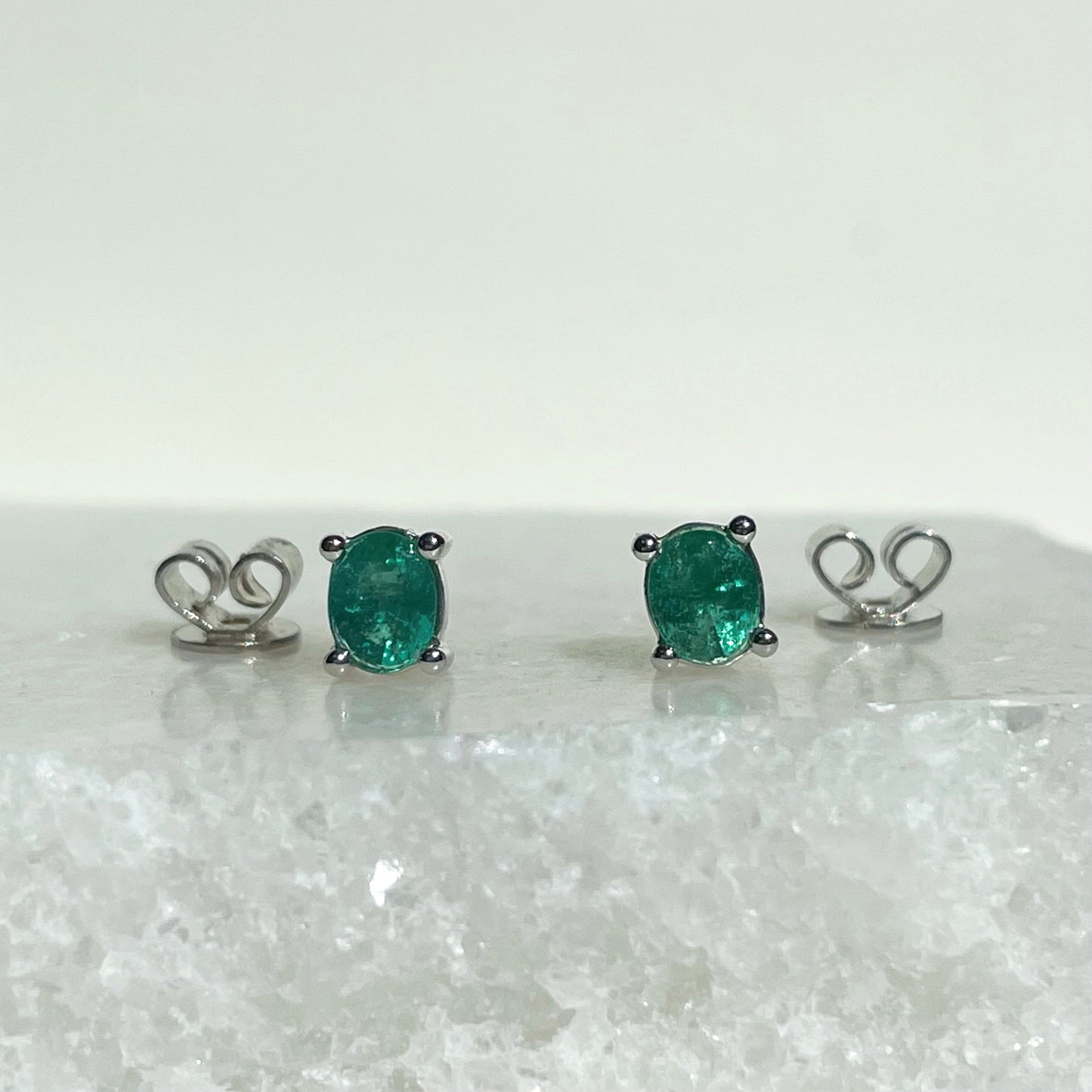 14K Solid Gold Genuine Emerald Studs