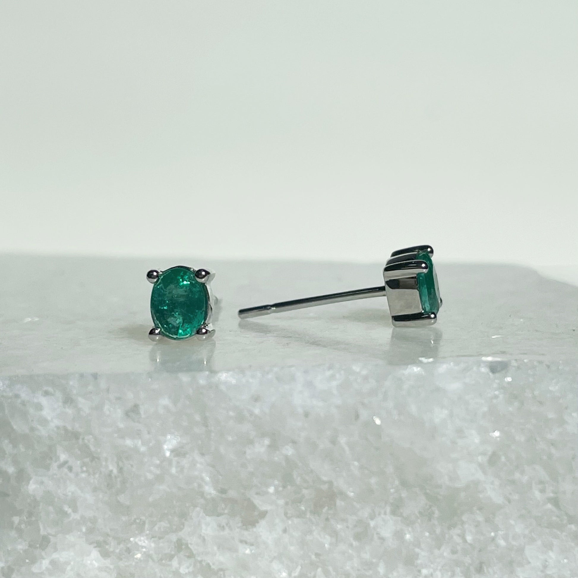 14K Solid Gold Genuine Emerald Studs