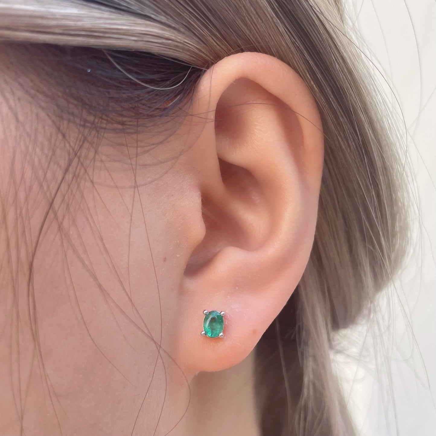 14K Solid Gold Genuine Emerald Studs