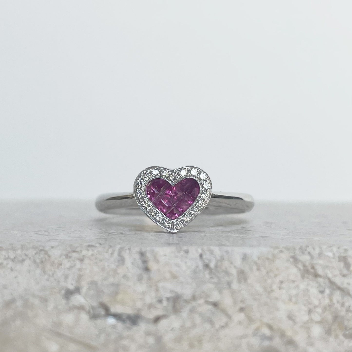 14K Solid Gold Genuine Ruby and Diamond Heart Ring