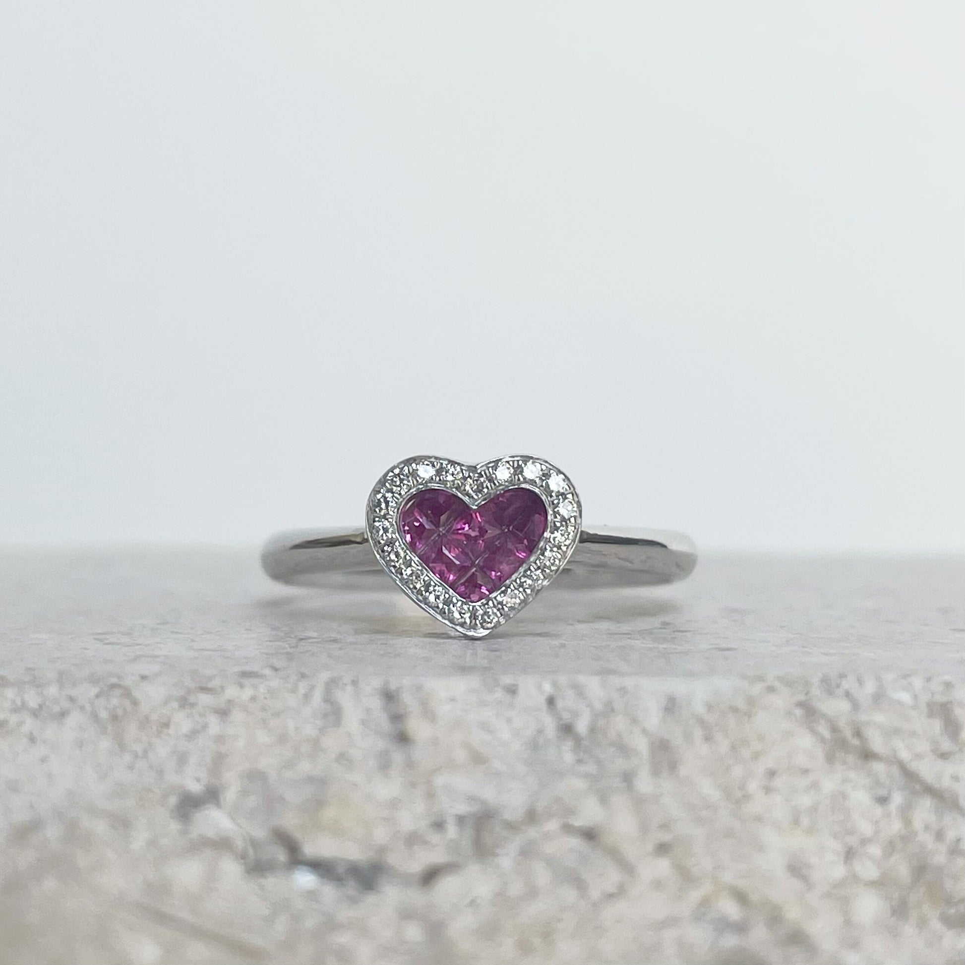 14K Solid Gold Genuine Ruby and Diamond Heart Ring