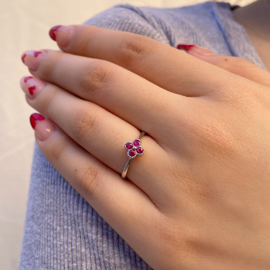 14K Solid Gold Genuine Ruby Clover Ring