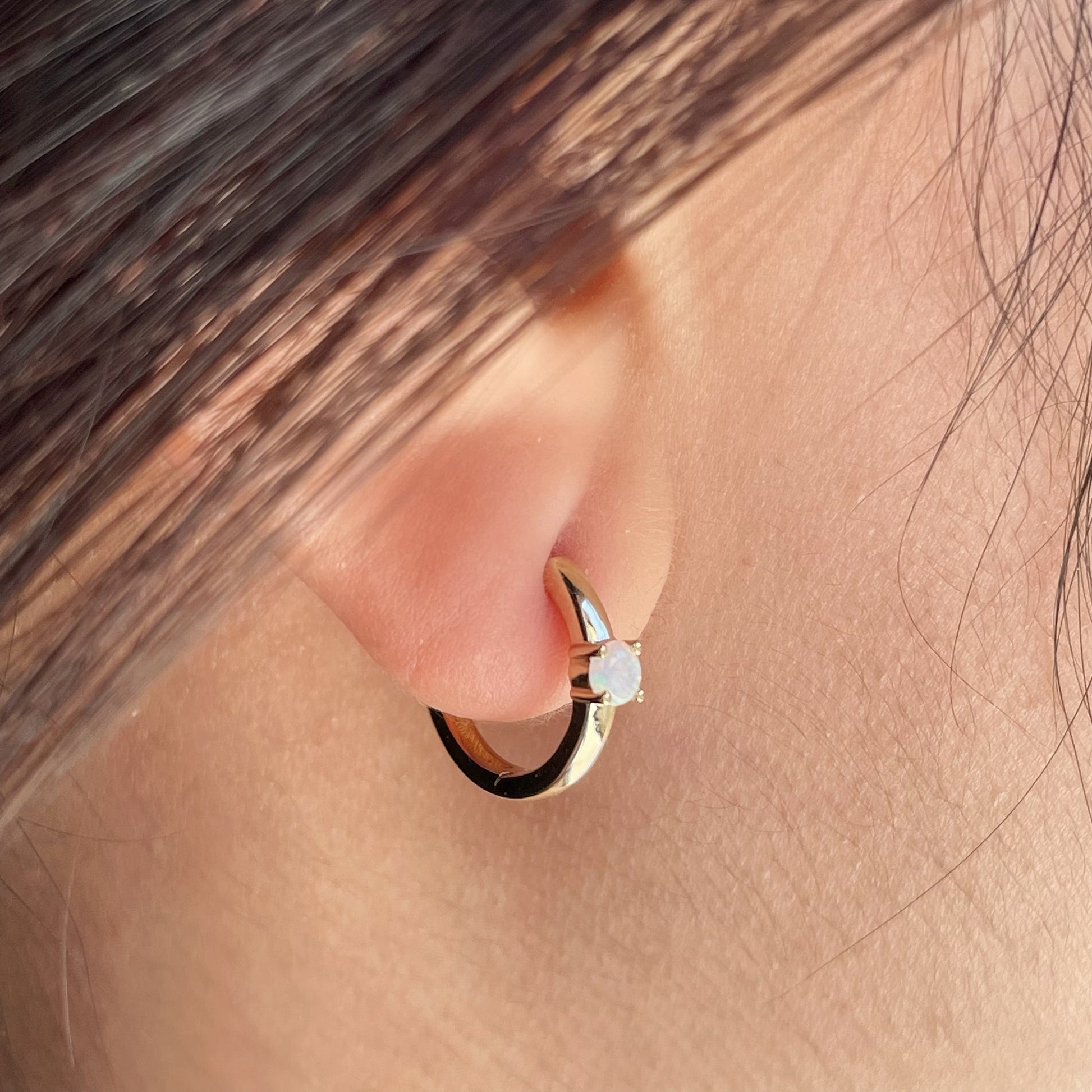 14K Solid Gold Genuine Opal Hoops/Huggies (pair)