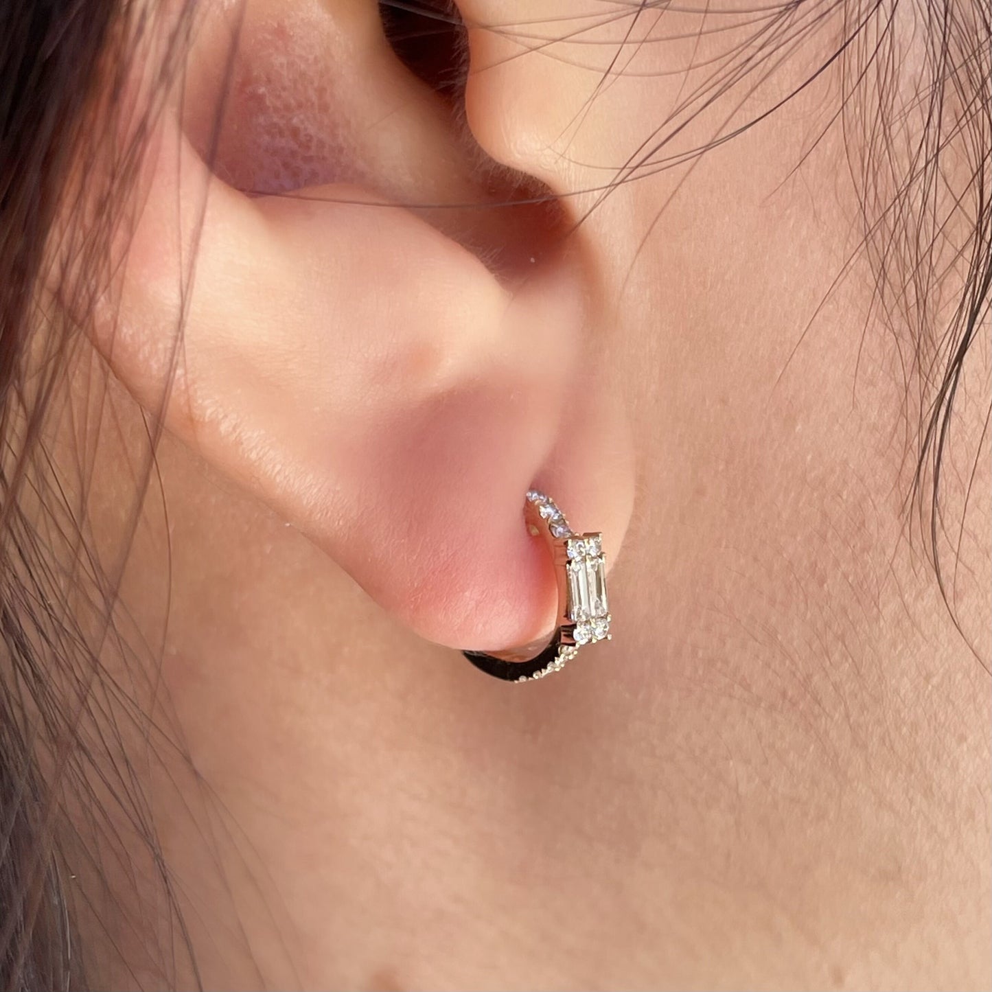 14K Solid Gold Genuine Diamond Hoops/Huggies/Pair