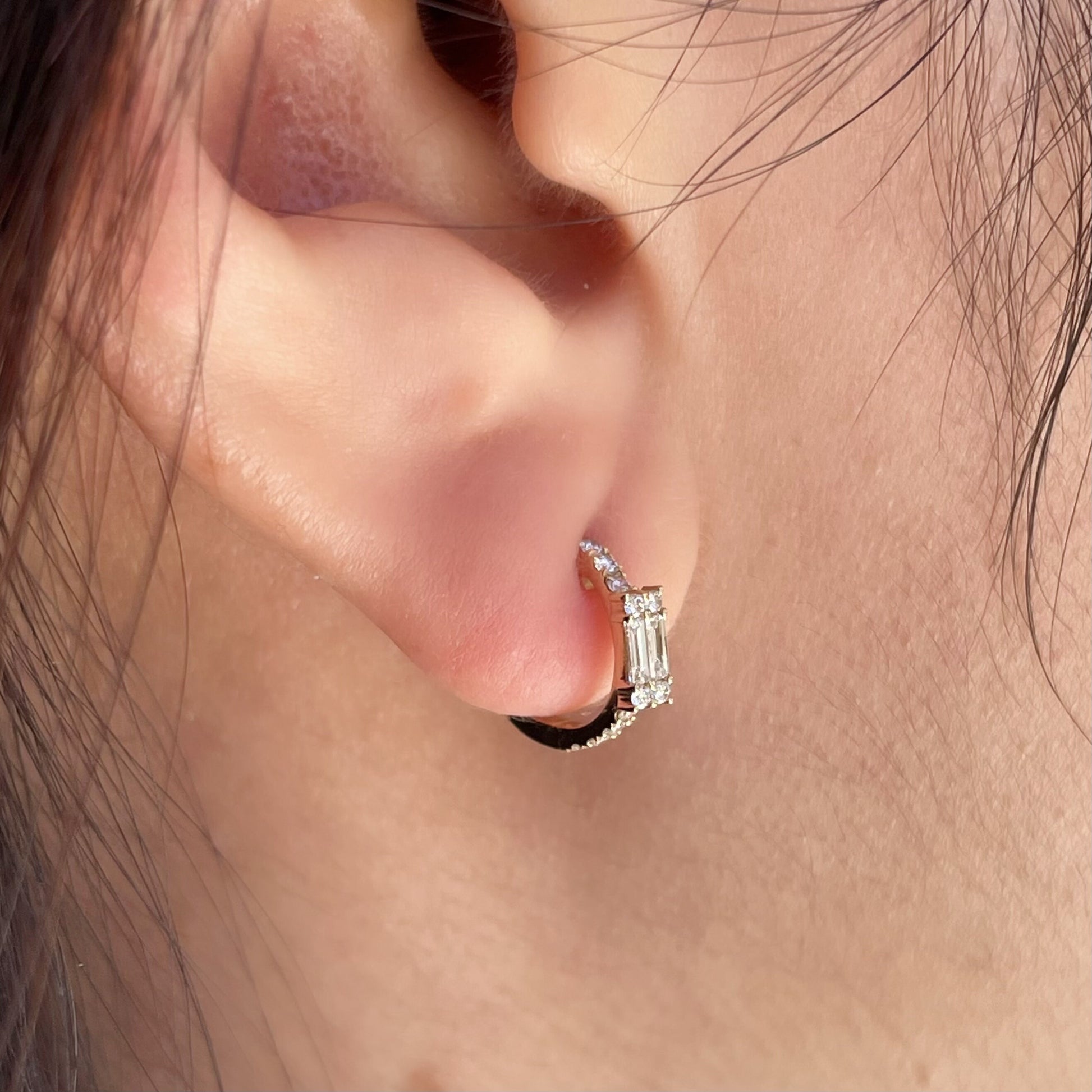 14K Solid Gold Genuine Diamond Hoops/Huggies/Pair