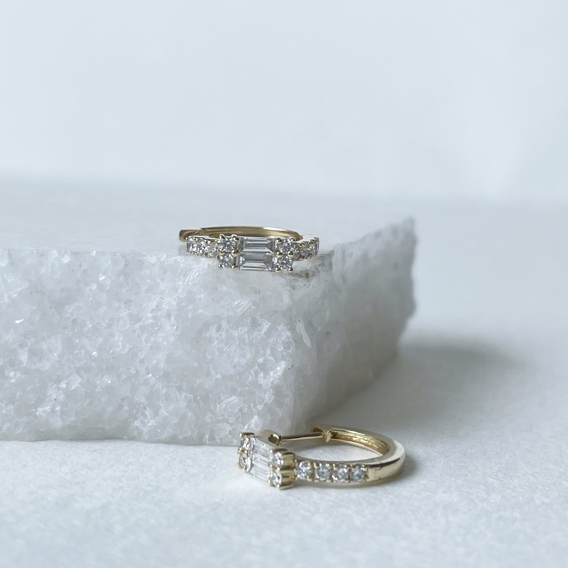 14K Solid Gold Genuine Diamond Hoops/Huggies/Pair