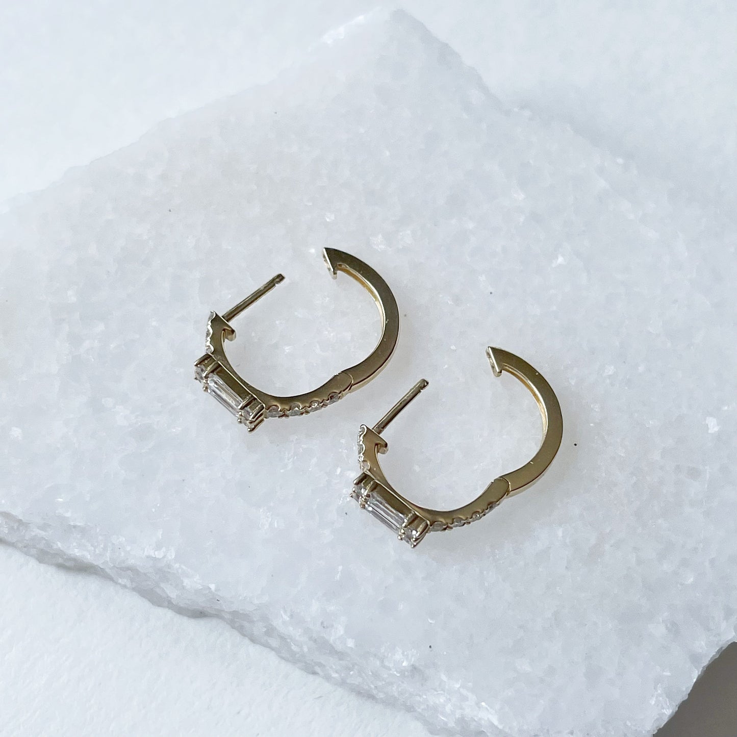 14K Solid Gold Genuine Diamond Hoops/Huggies/Pair