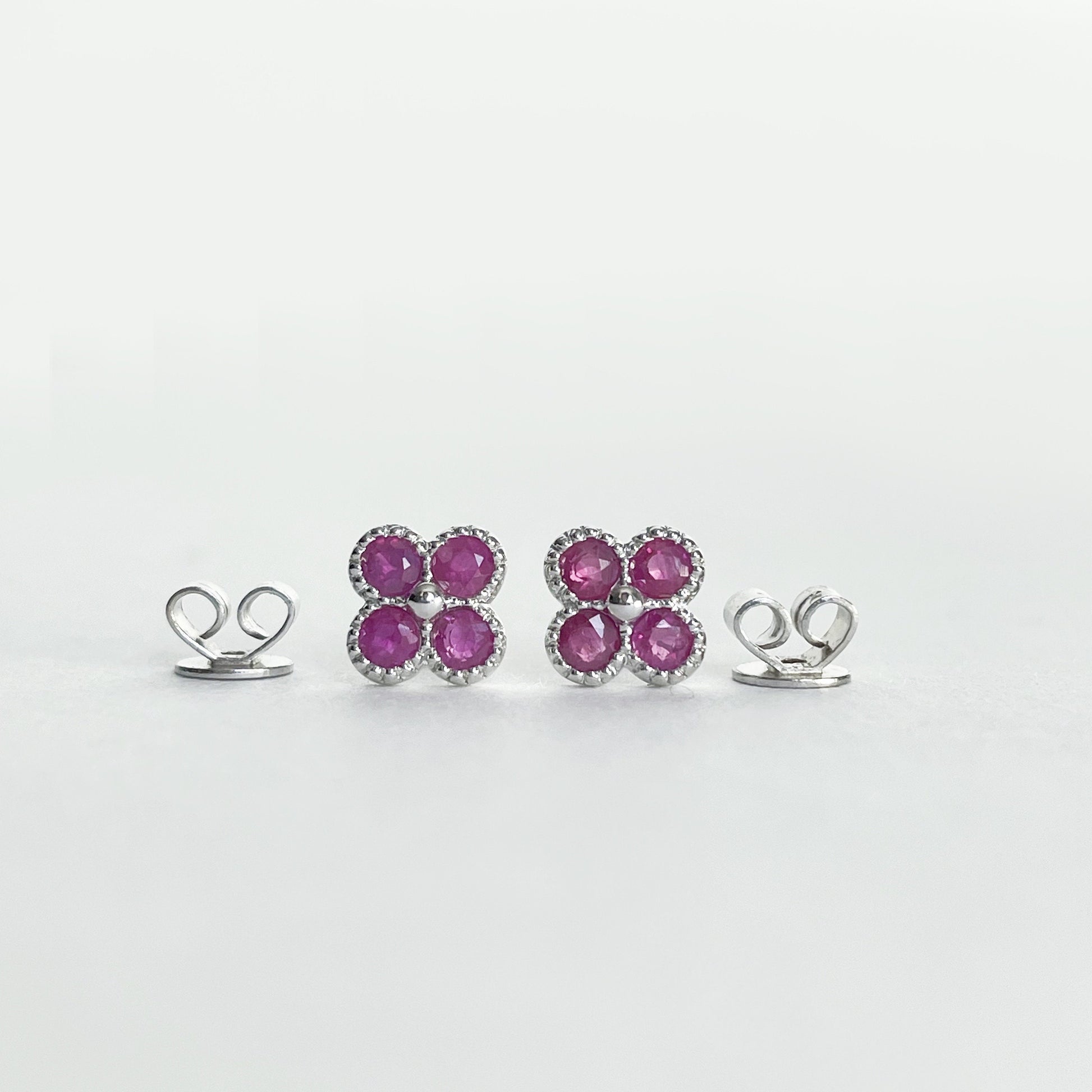 14K Solid Gold Genuine Ruby Clover Studs