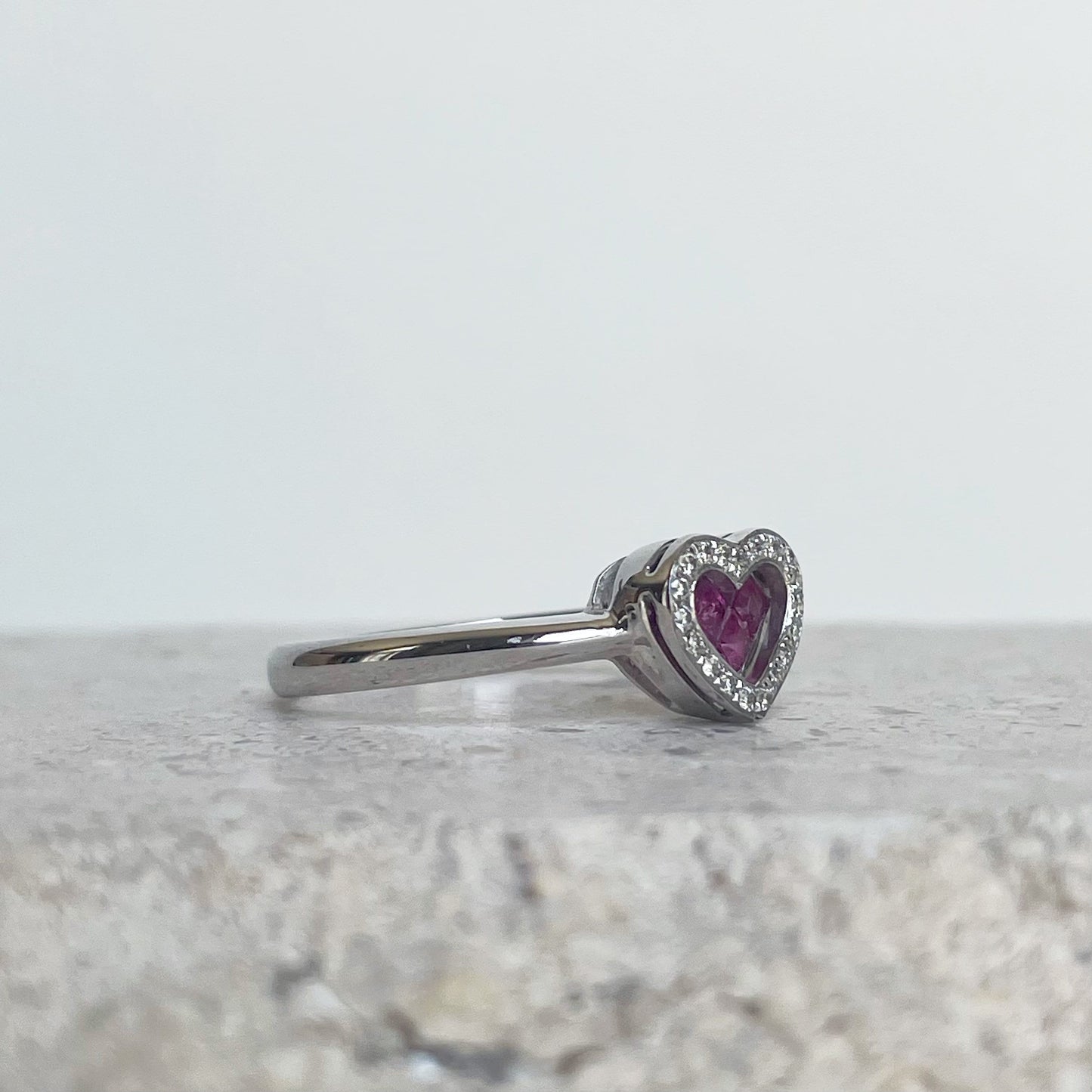 14K Solid Gold Genuine Ruby and Diamond Heart Ring