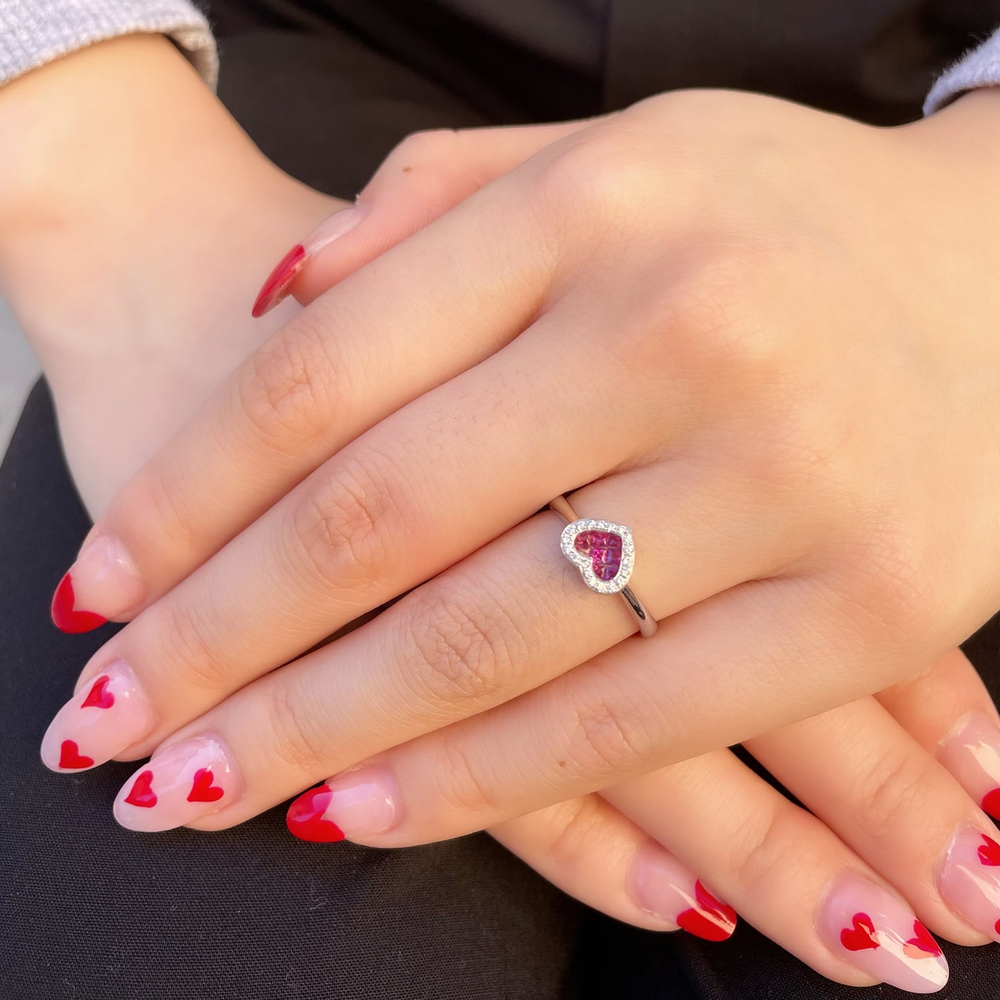 14K Solid Gold Genuine Ruby and Diamond Heart Ring