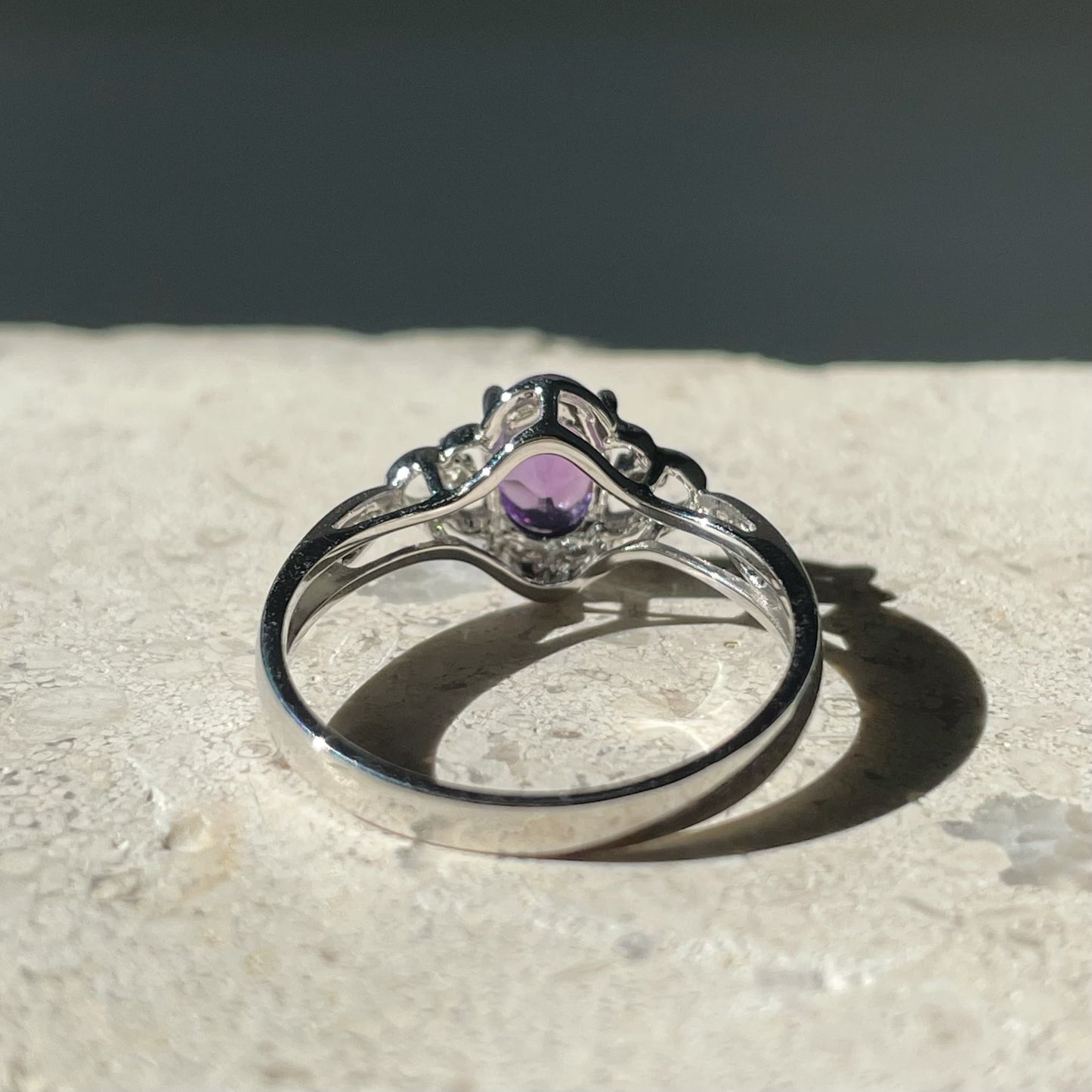 14K Solid Gold Genuine Amethyst and Diamond Ring