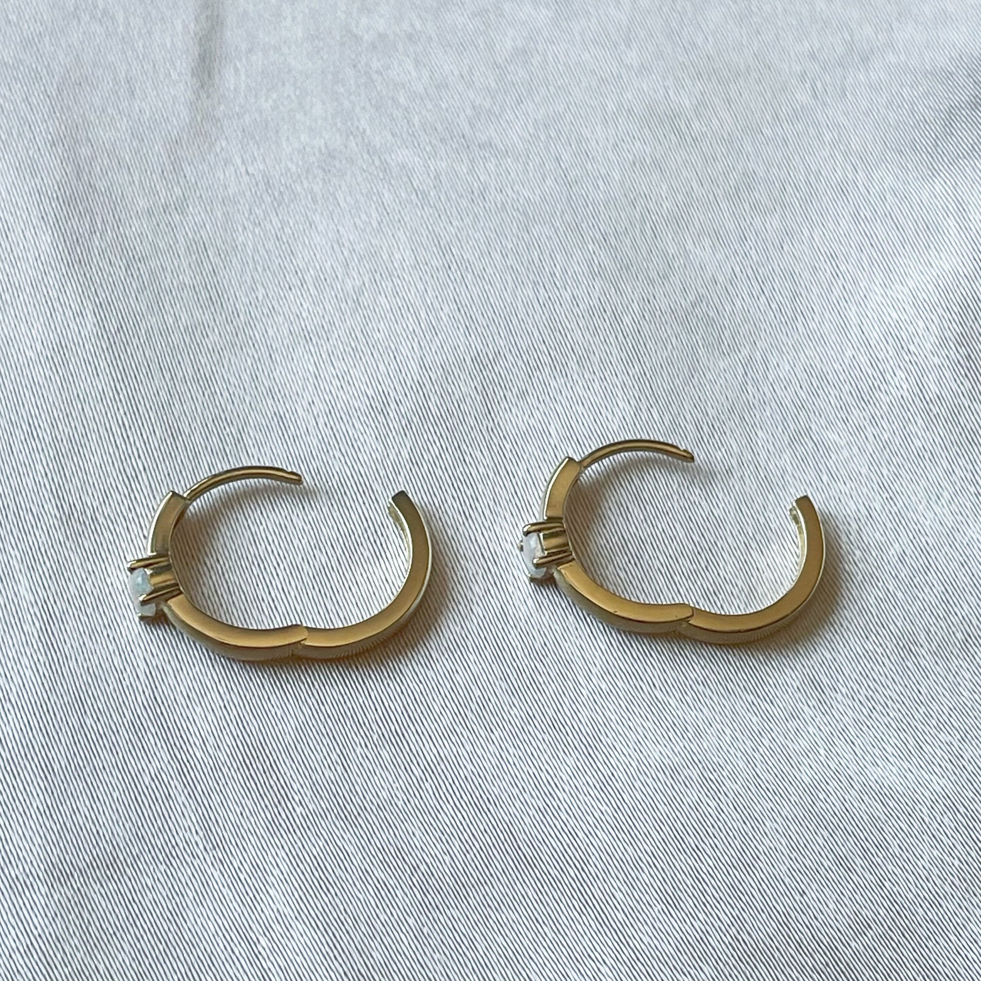 14K Solid Gold Genuine Opal Hoops/Huggies (pair)