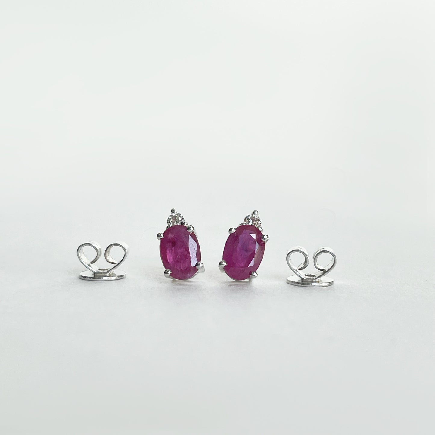 14K Solid Gold Genuine Ruby and Diamond Studs (pair)