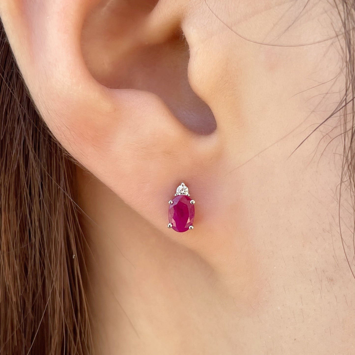 14K Solid Gold Genuine Ruby and Diamond Studs (pair)