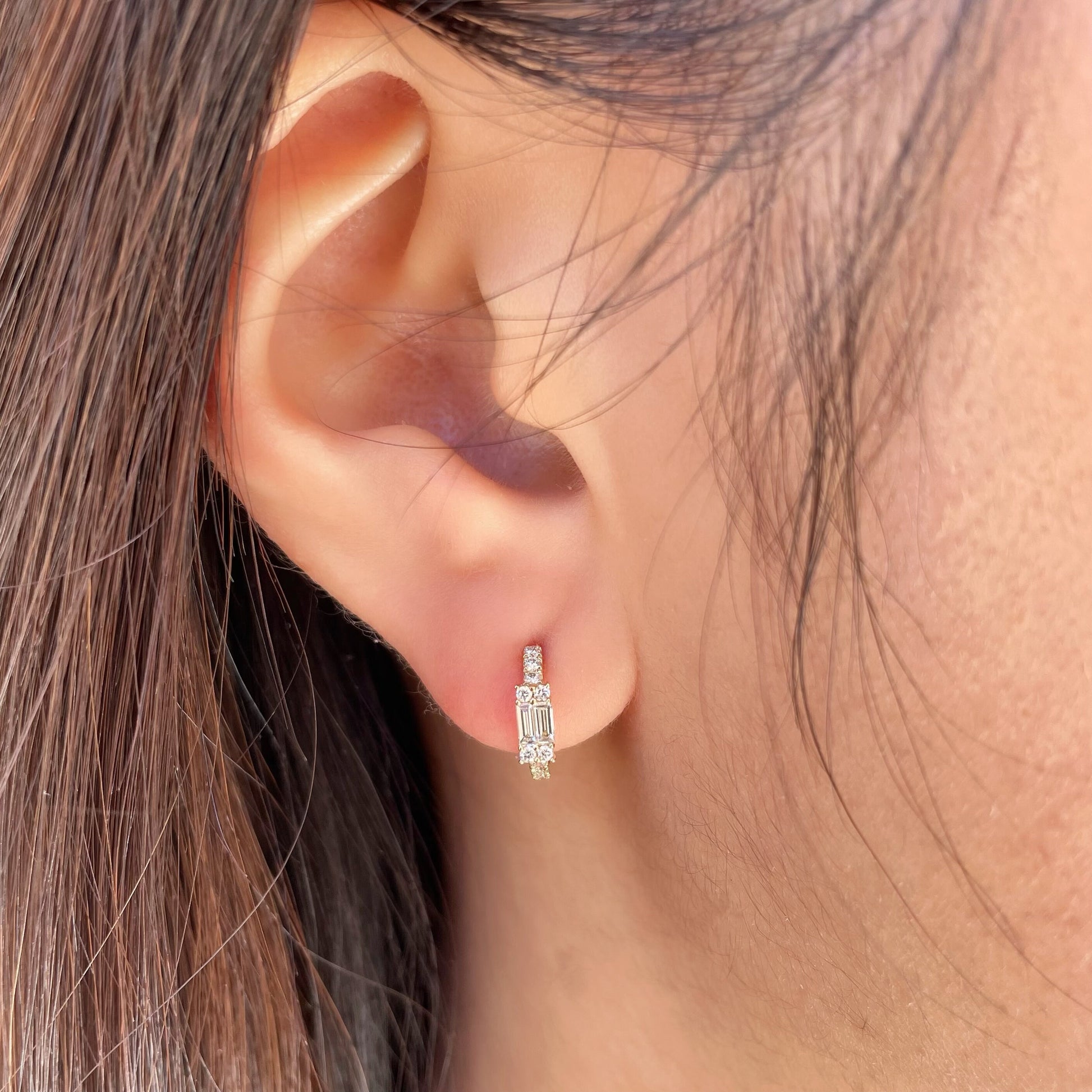 14K Solid Gold Genuine Diamond Hoops/Huggies/Pair