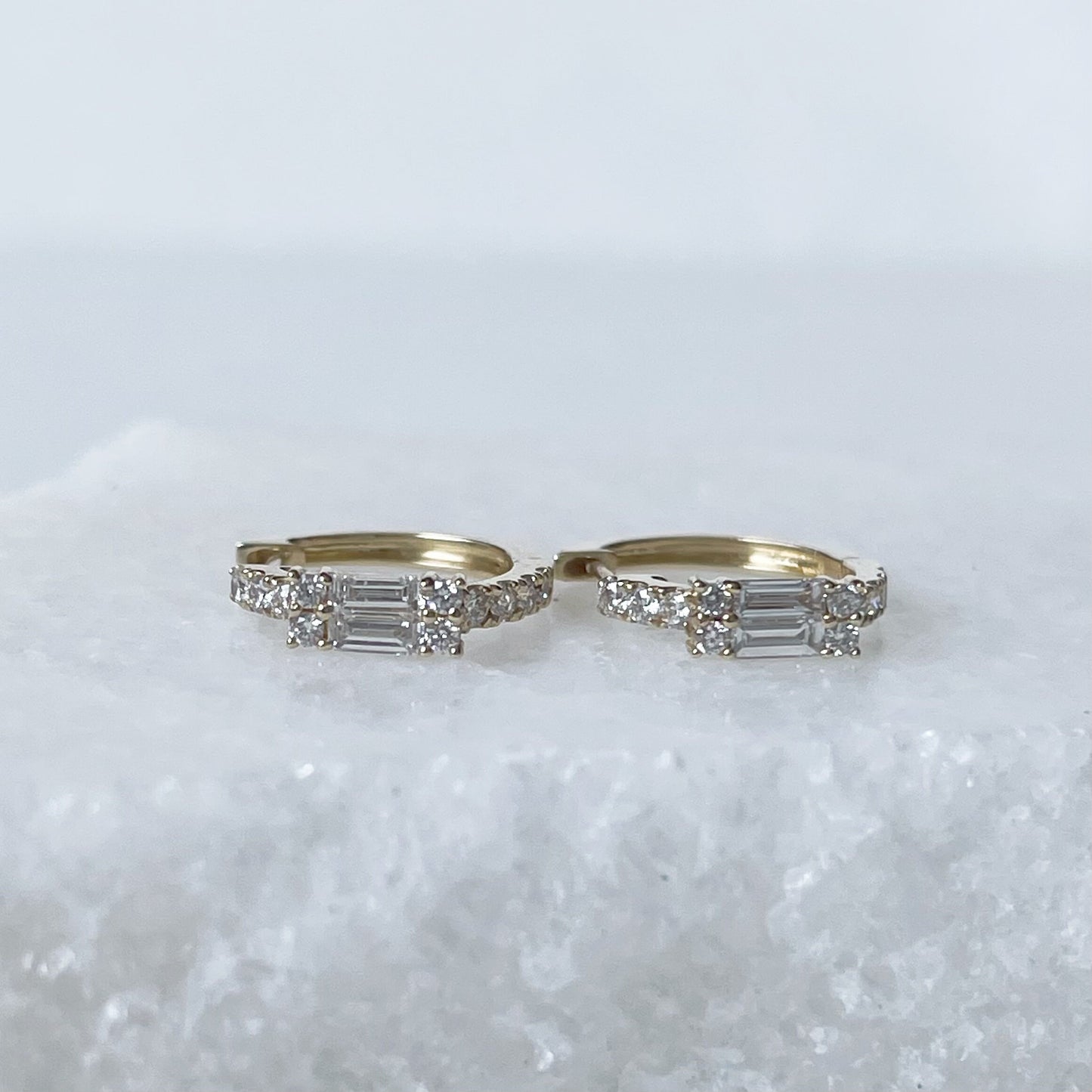 14K Solid Gold Genuine Diamond Hoops/Huggies/Pair