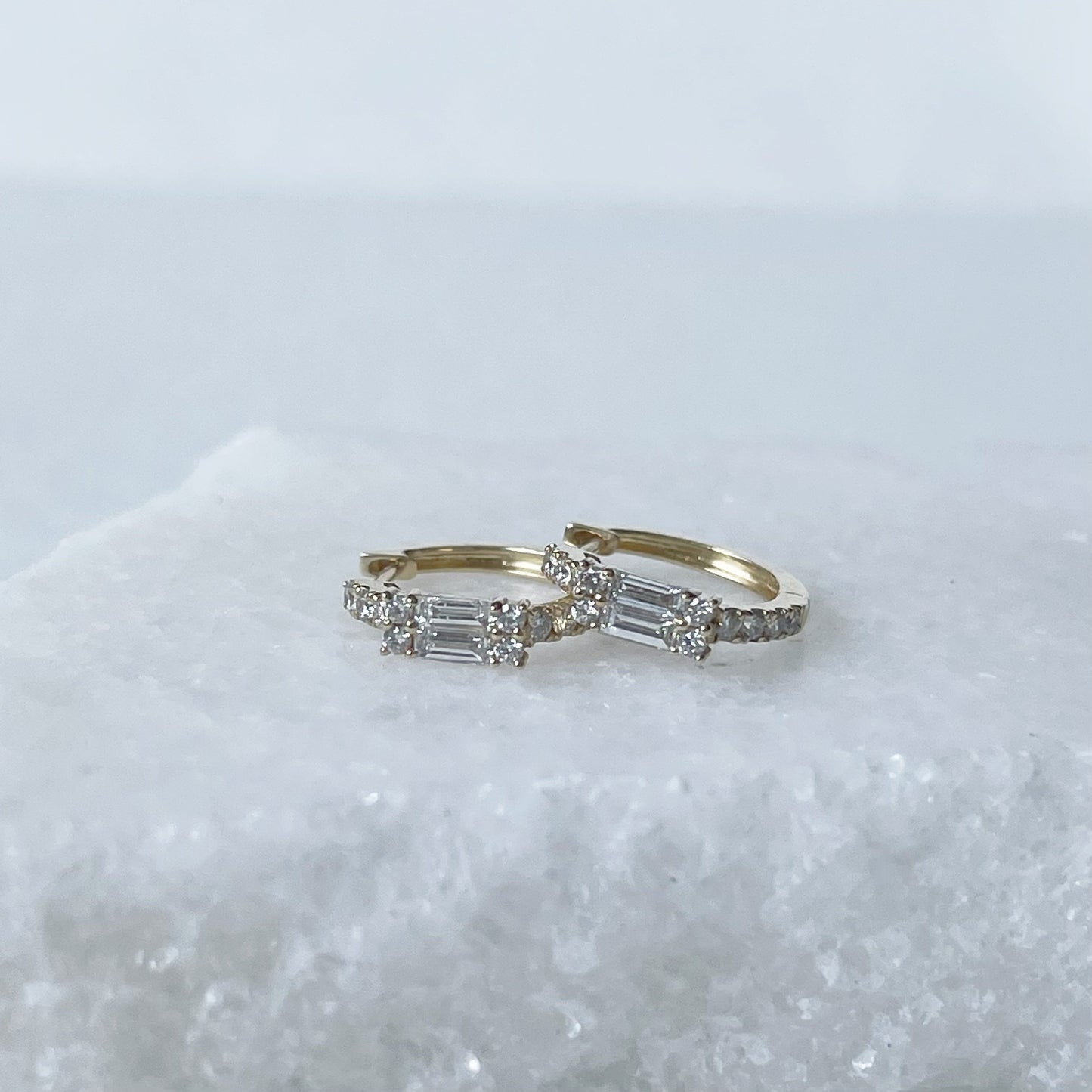 14K Solid Gold Genuine Diamond Hoops/Huggies/Pair