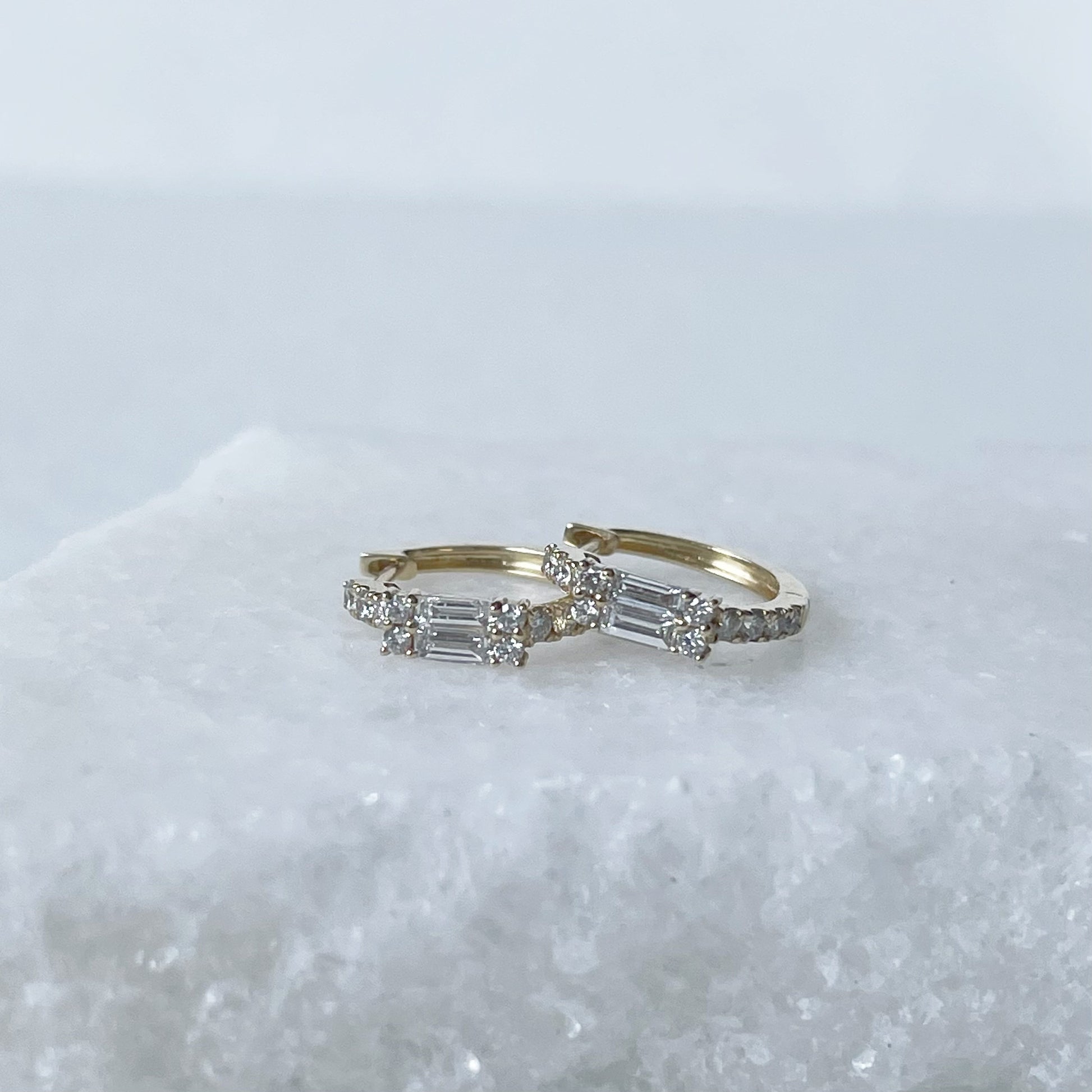 14K Solid Gold Genuine Diamond Hoops/Huggies/Pair