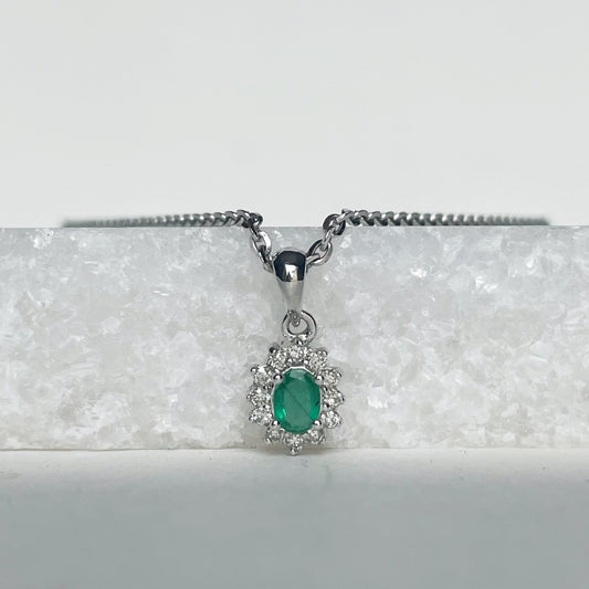 14K Solid Gold Emerald and Diamond Pendant (pendant only)