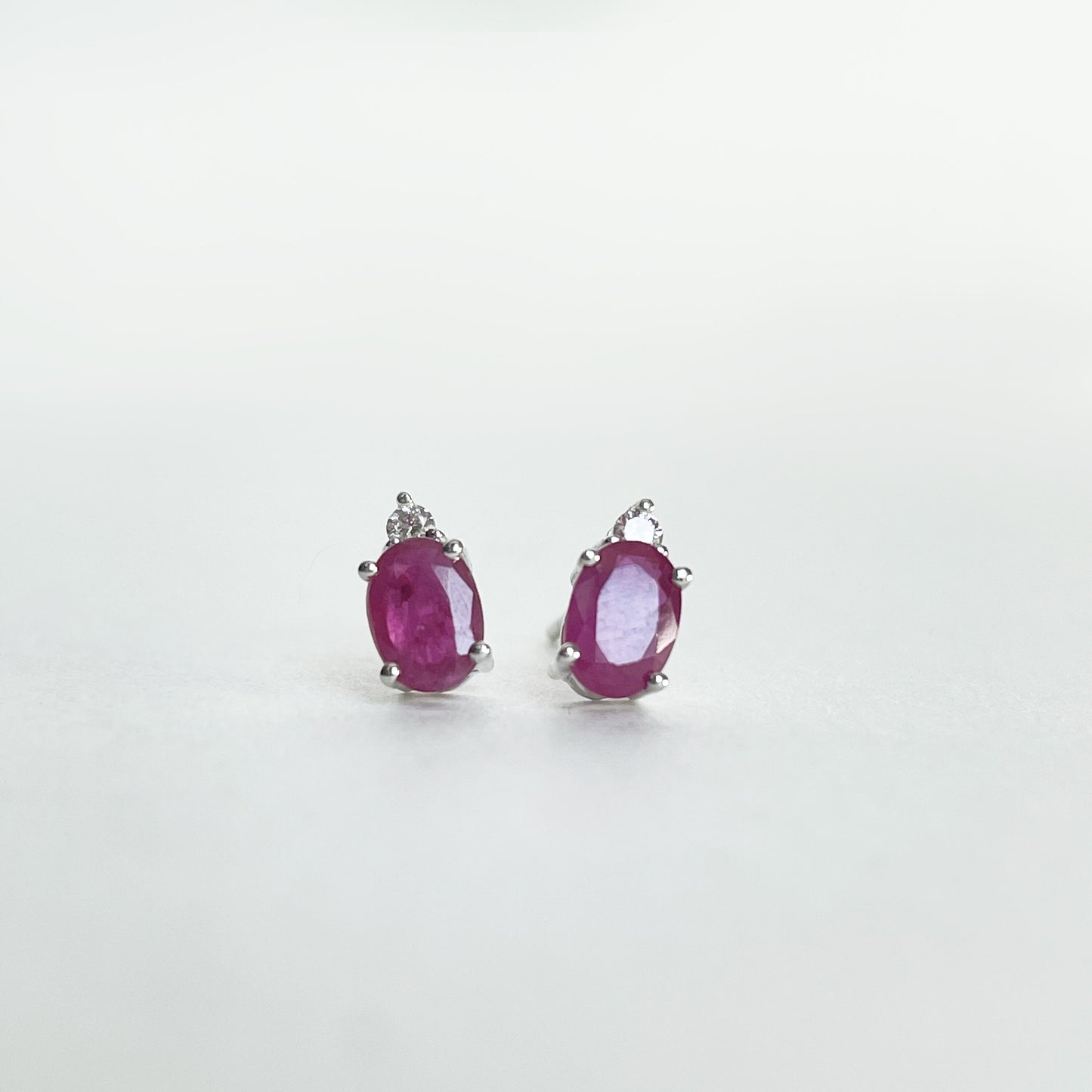 14K Solid Gold Genuine Ruby and Diamond Studs (pair)