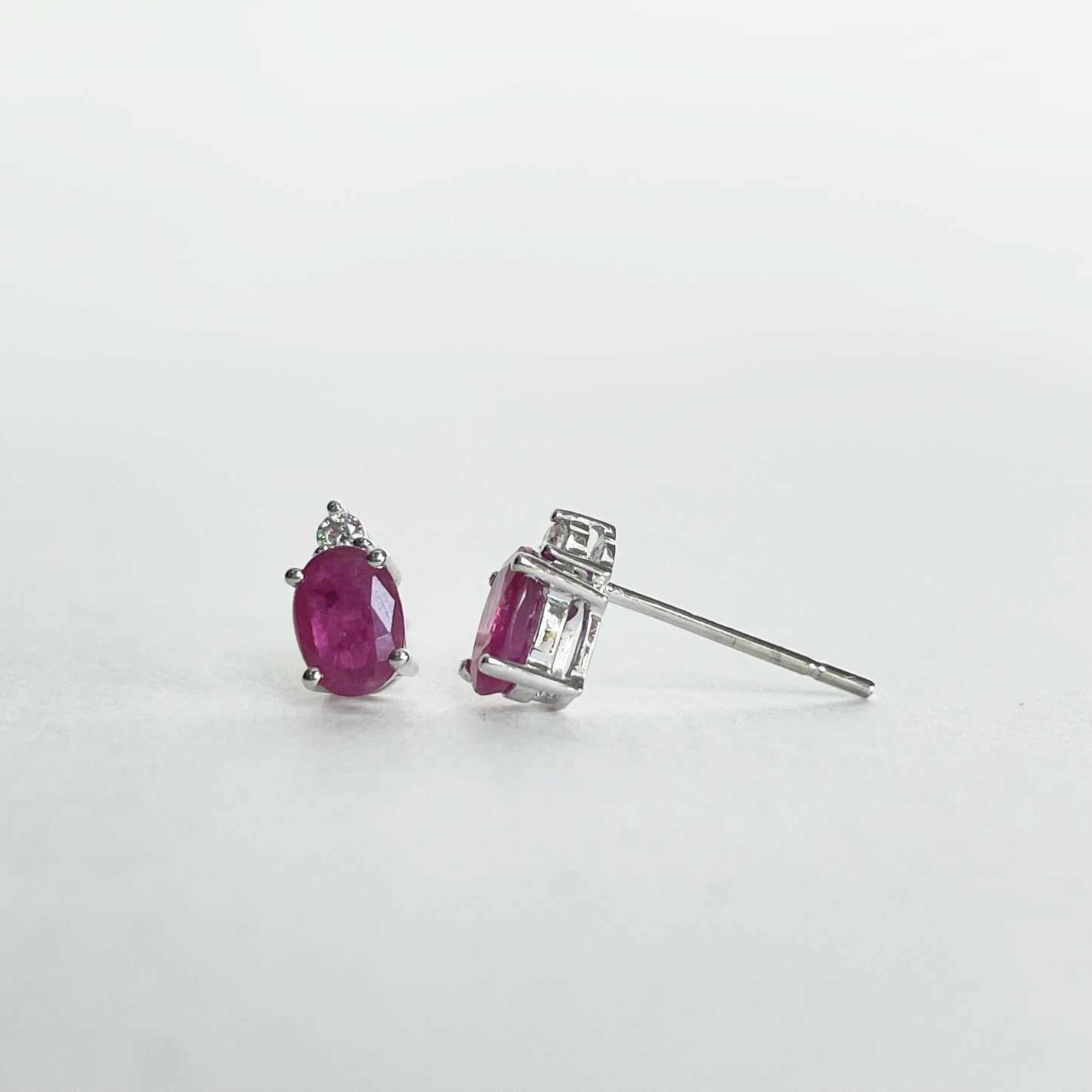 14K Solid Gold Genuine Ruby and Diamond Studs (pair)