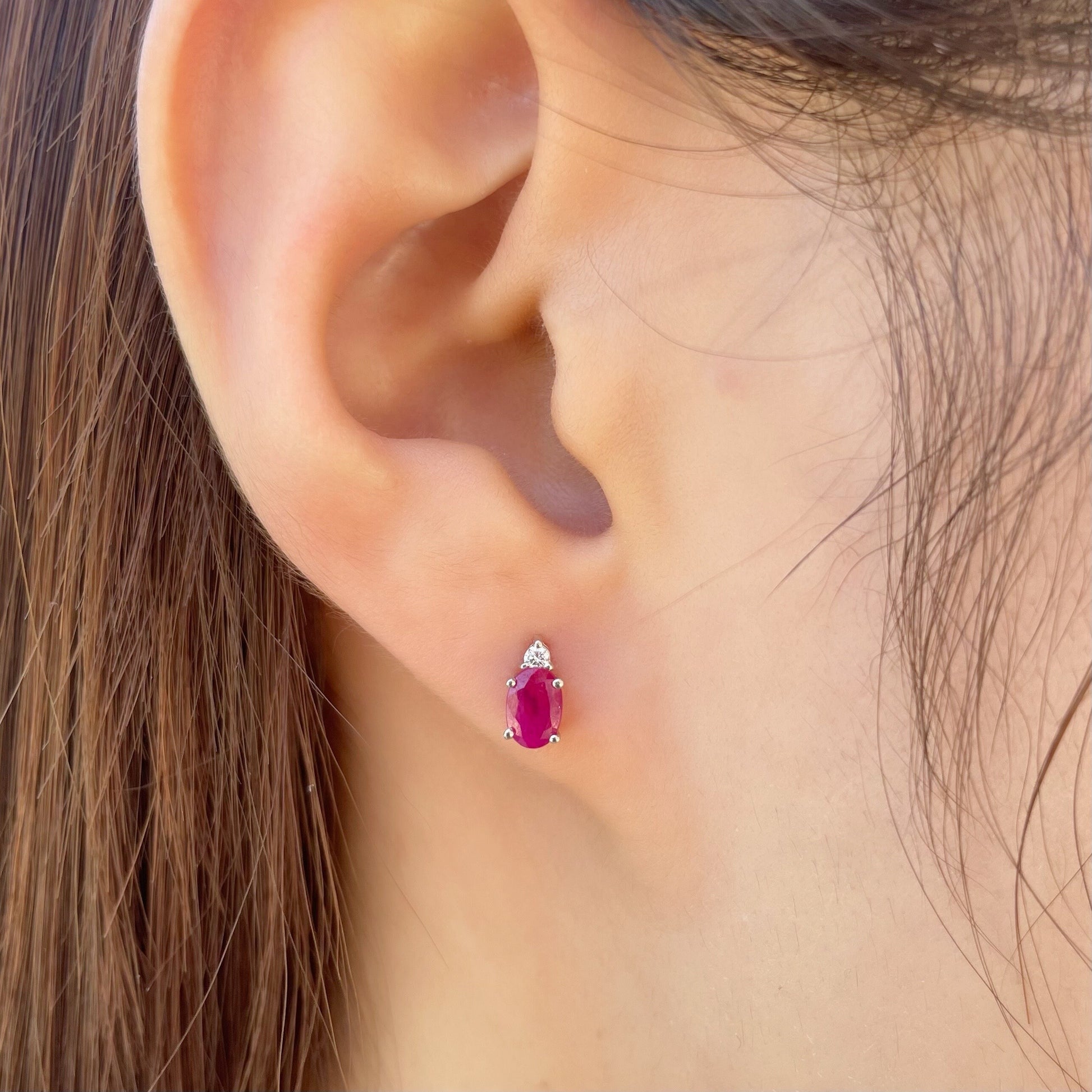 14K Solid Gold Genuine Ruby and Diamond Studs (pair)