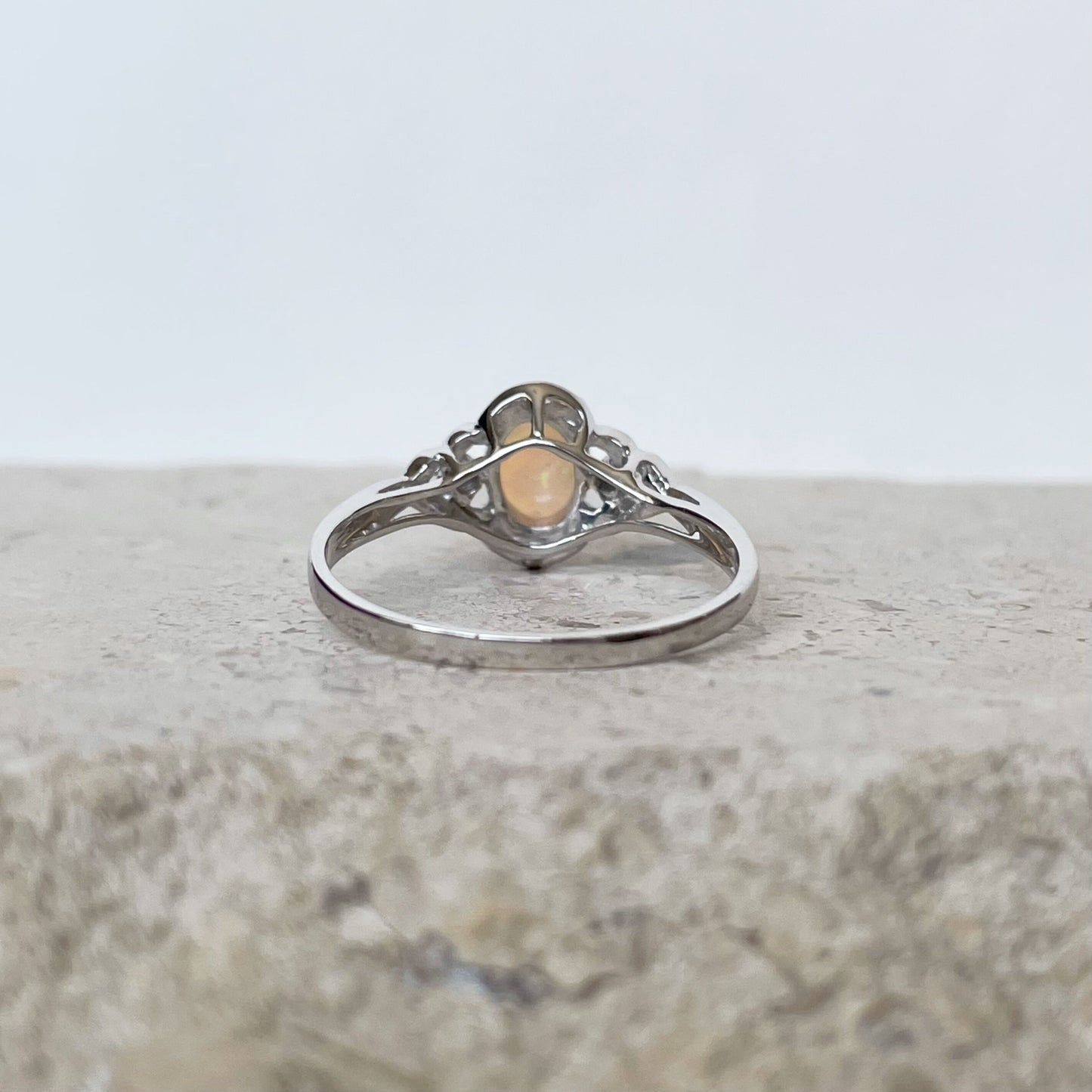 14K Solid Gold Genuine Opal and Diamond Ring