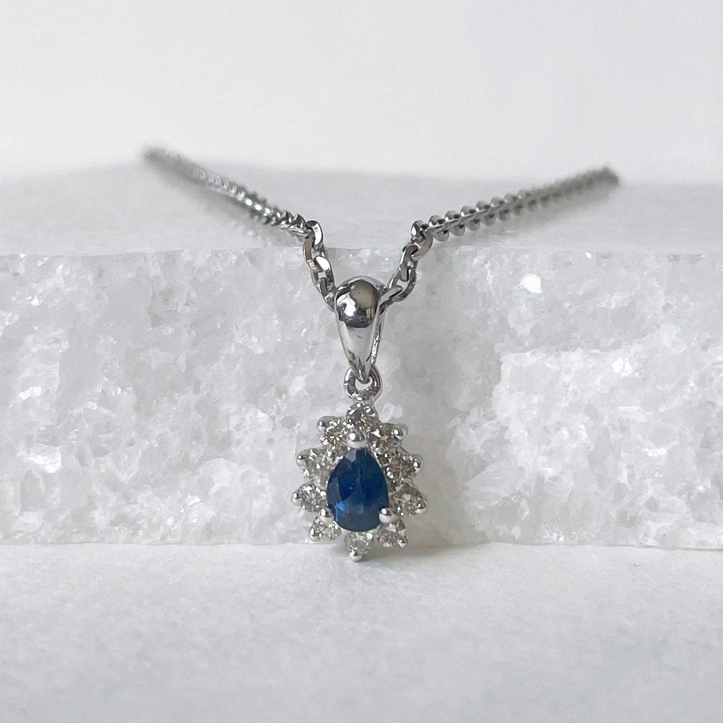 14K Solid Gold Genuine Diamond and Sapphire Teardrop Pendant (pendant only)