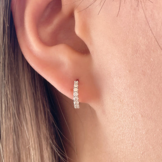 14K Solid Gold Genuine Diamond Hoops/Huggies (Pair)