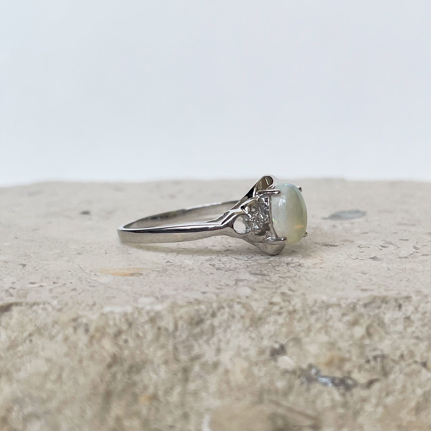 14K Solid Gold Genuine Opal and Diamond Ring