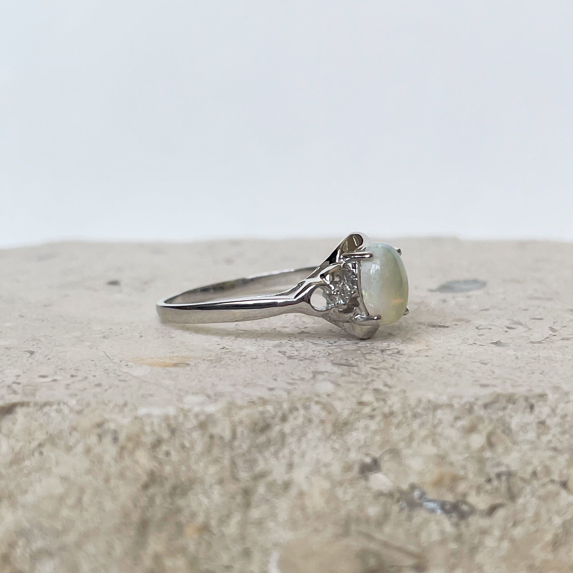 14K Solid Gold Genuine Opal and Diamond Ring