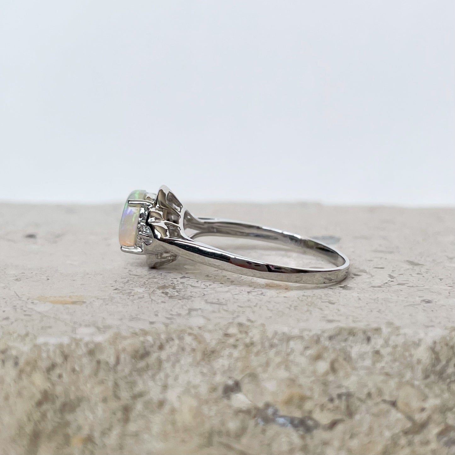 14K Solid Gold Genuine Opal and Diamond Ring