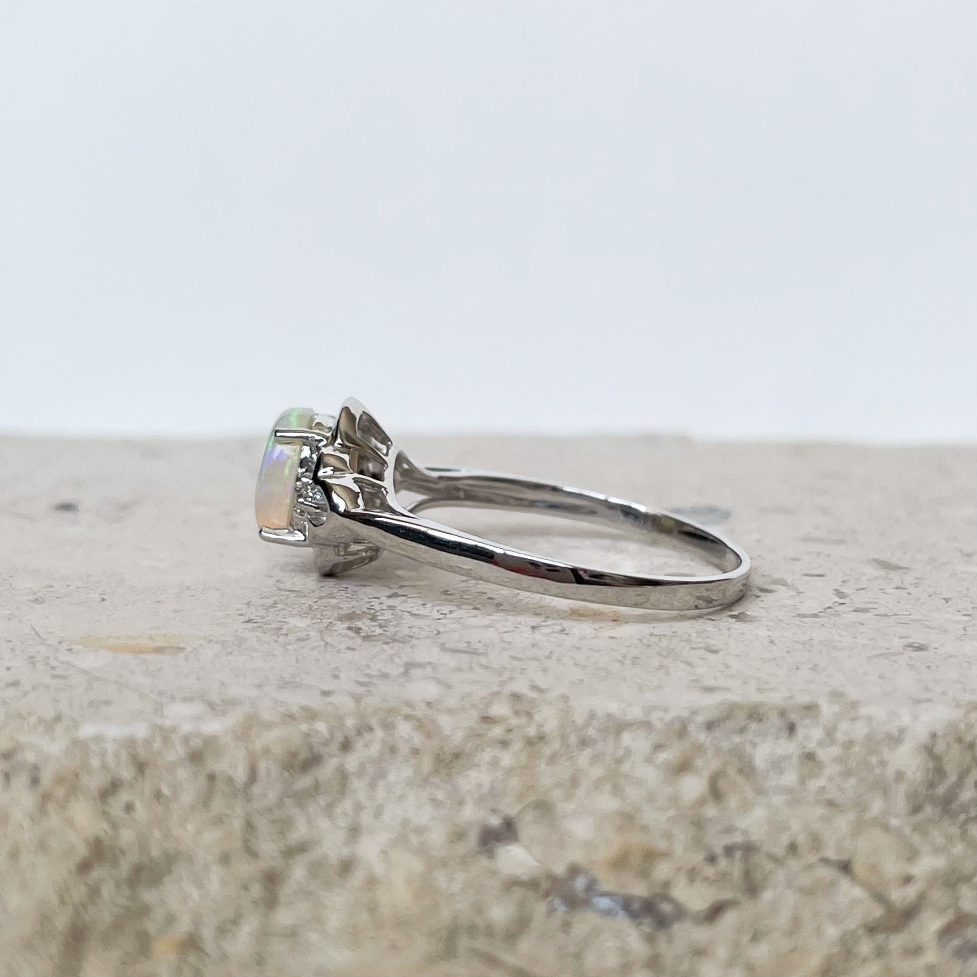 14K Solid Gold Genuine Opal and Diamond Ring