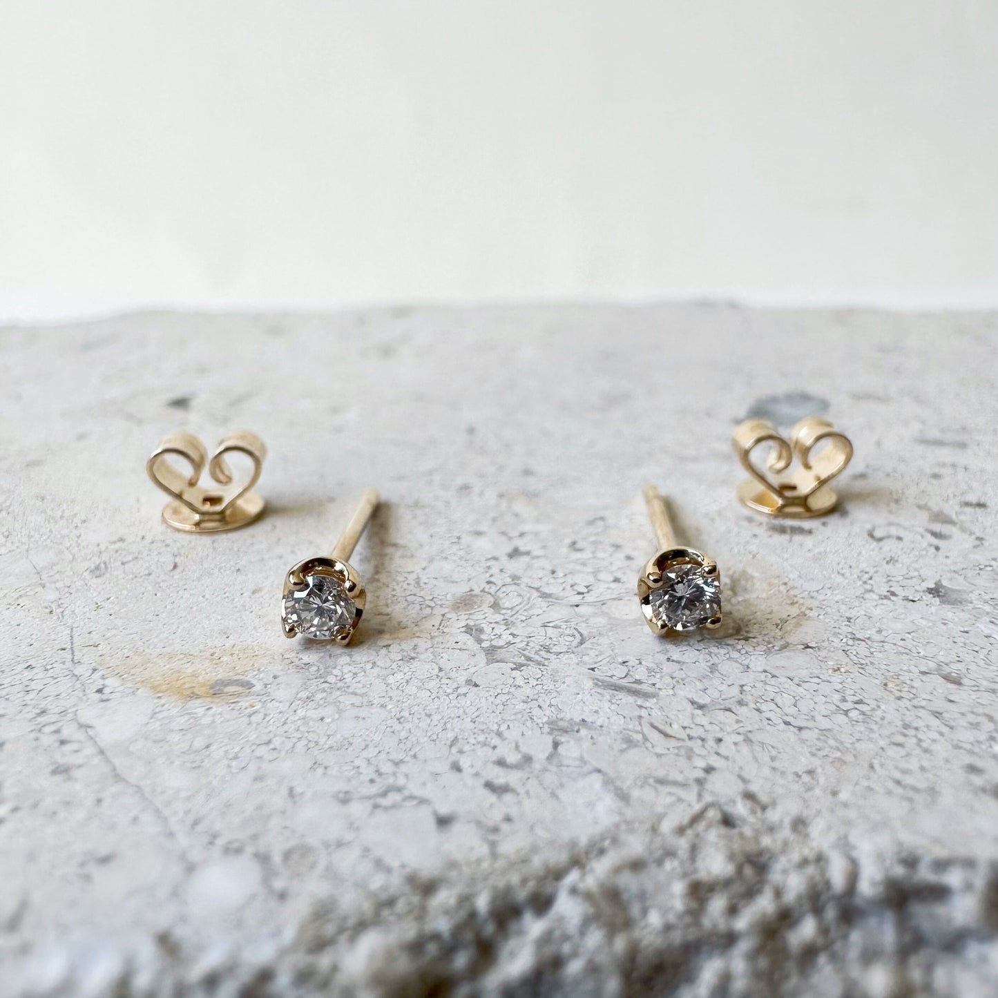 14K Solid Gold Genuine Diamond Studs/Pair