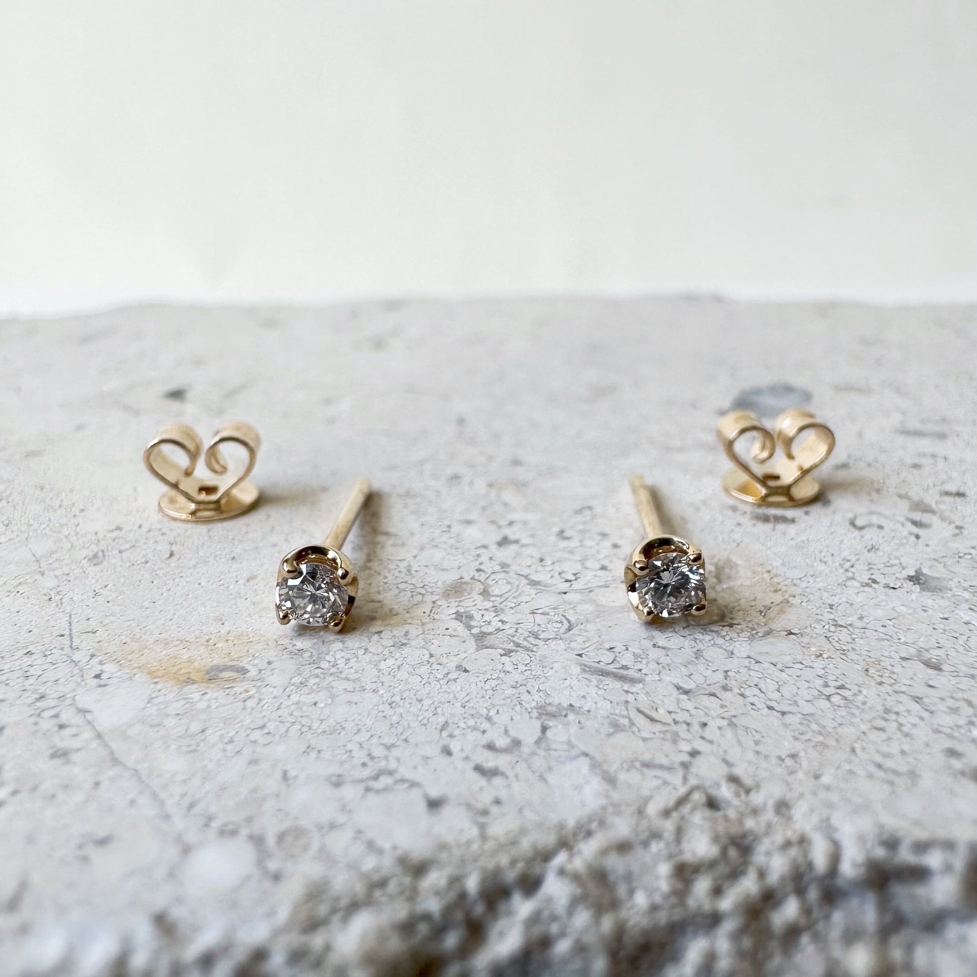 14K Solid Gold Genuine Diamond Studs/Pair