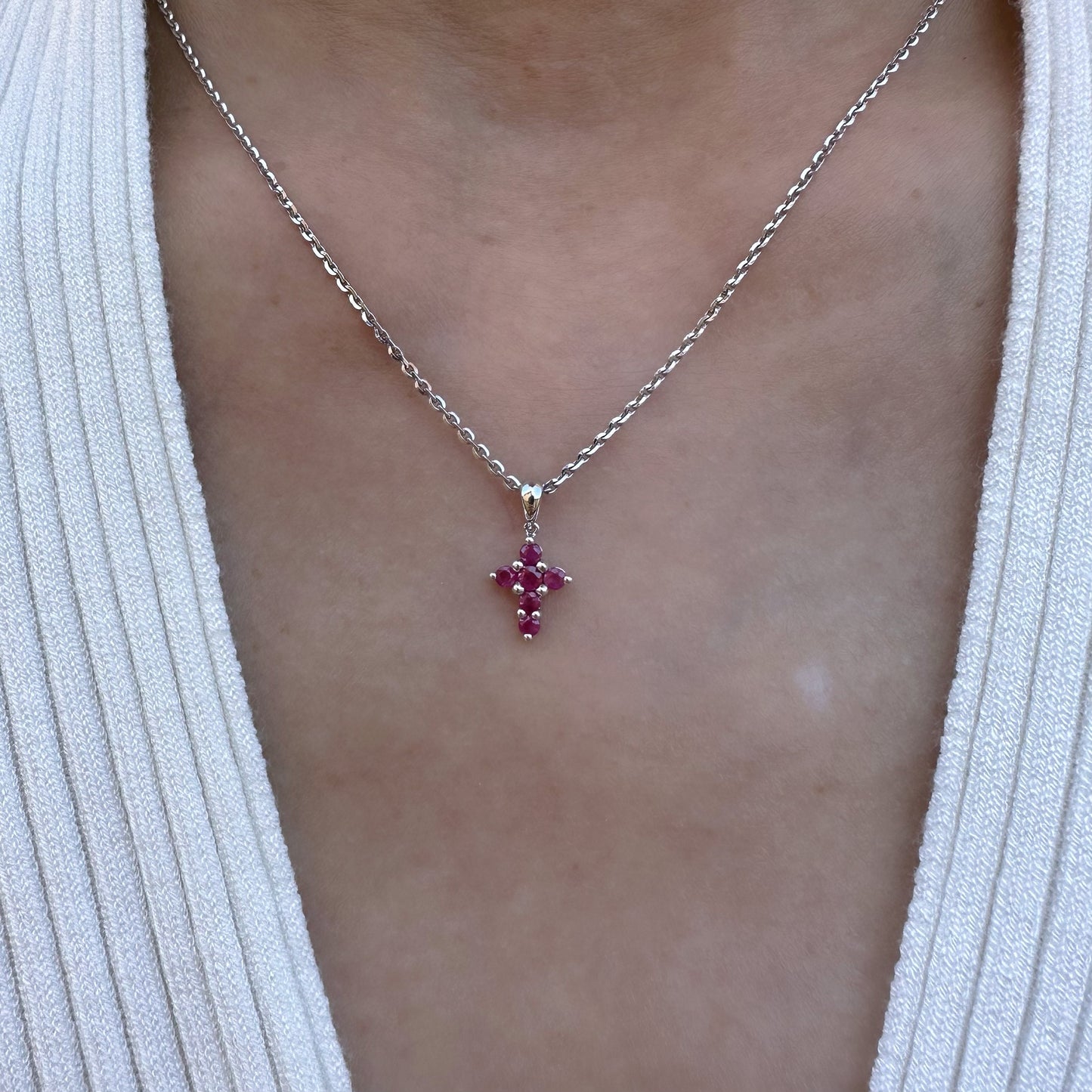 14K Solid Gold Genuine Ruby Small Cross Pendant (pendant only)