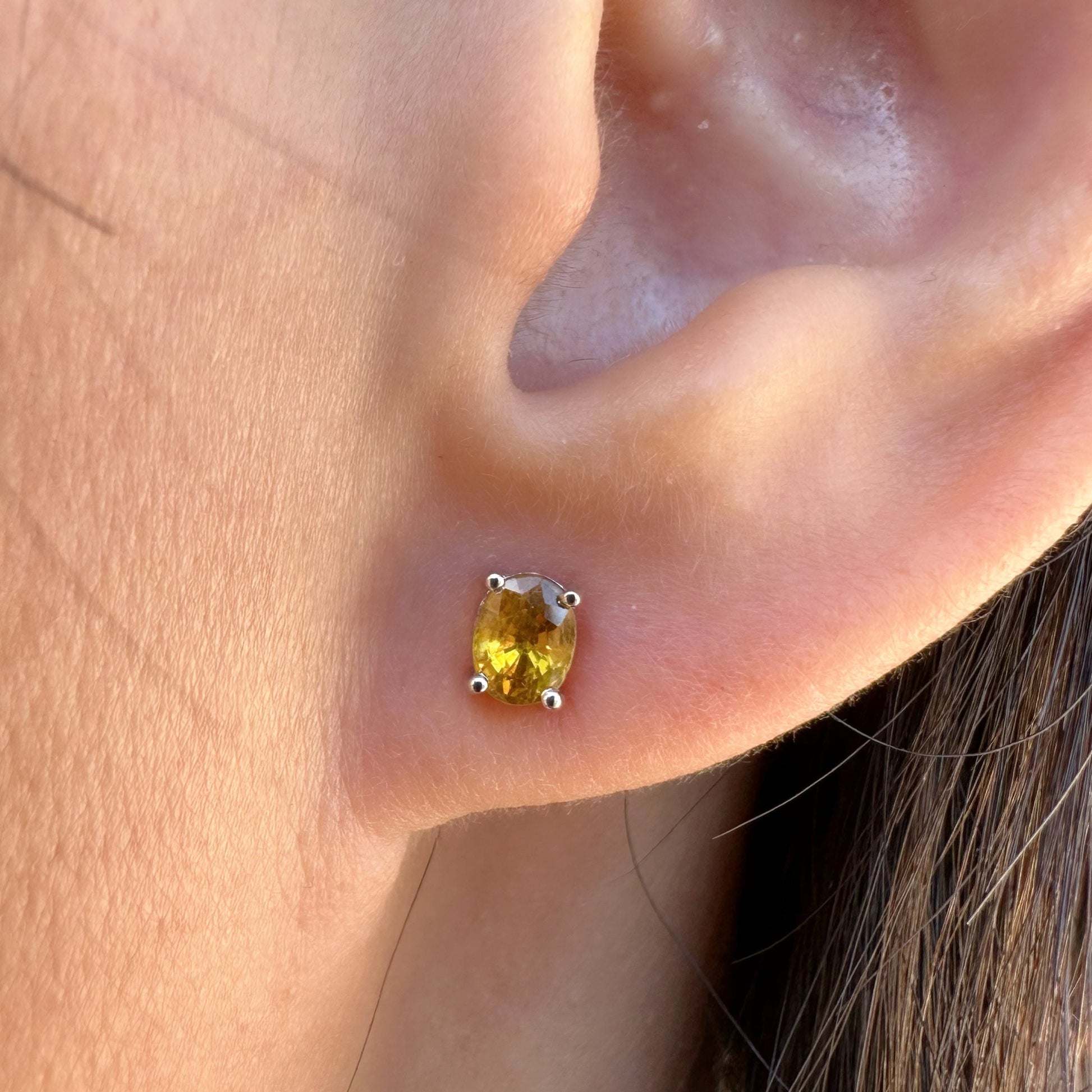 14K Solid Gold Genuine Yellow Sapphire Oval Studs/Pair