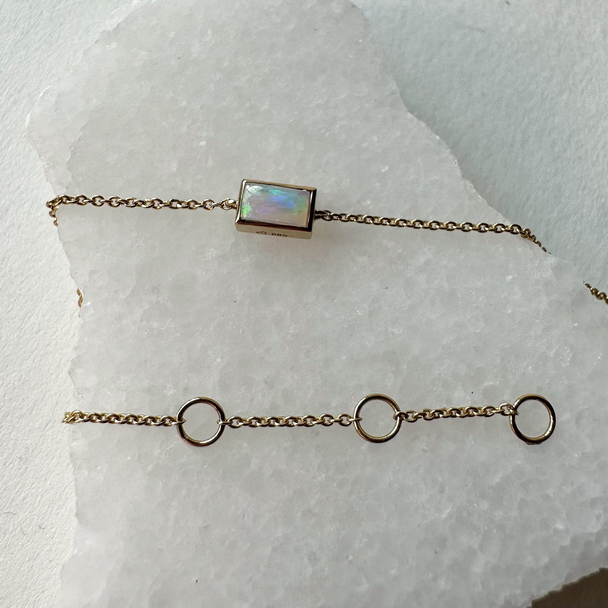 14K Solid Gold Genuine Rectangle Opal Bracelet