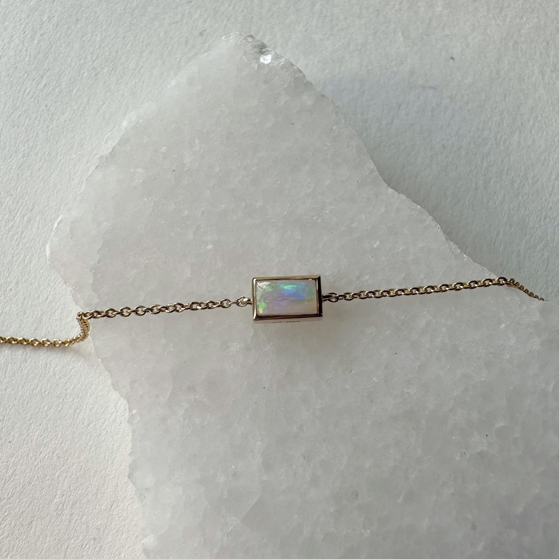 14K Solid Gold Genuine Rectangle Opal Bracelet