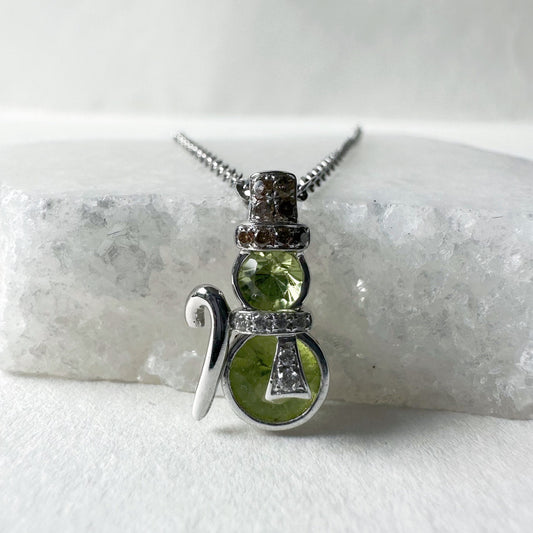 18K Solid Gold Genuine Peridot and Diamond Snowman Pendant (pendant only)