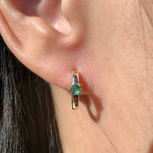 14K Solid Gold Genuine Emerald Hoops/Pair