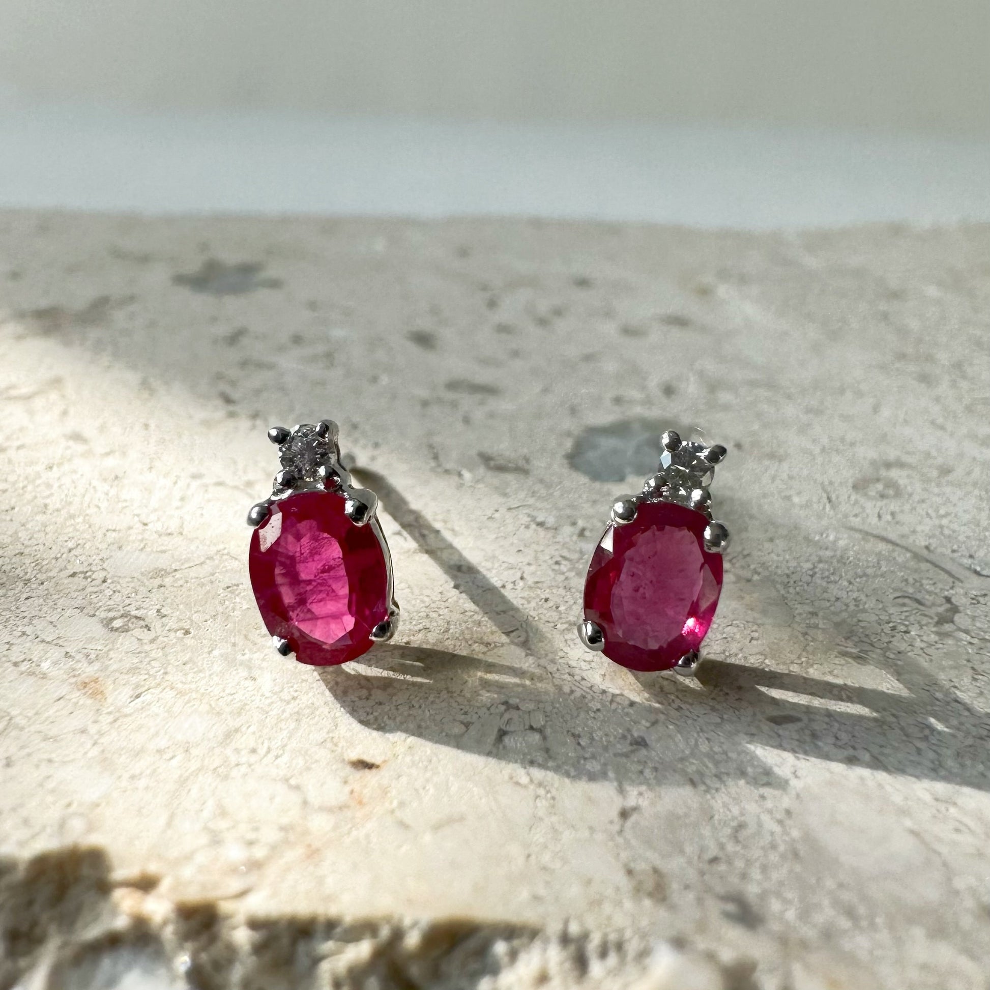 14K Solid Gold Genuine Ruby and Diamond Studs/Pair