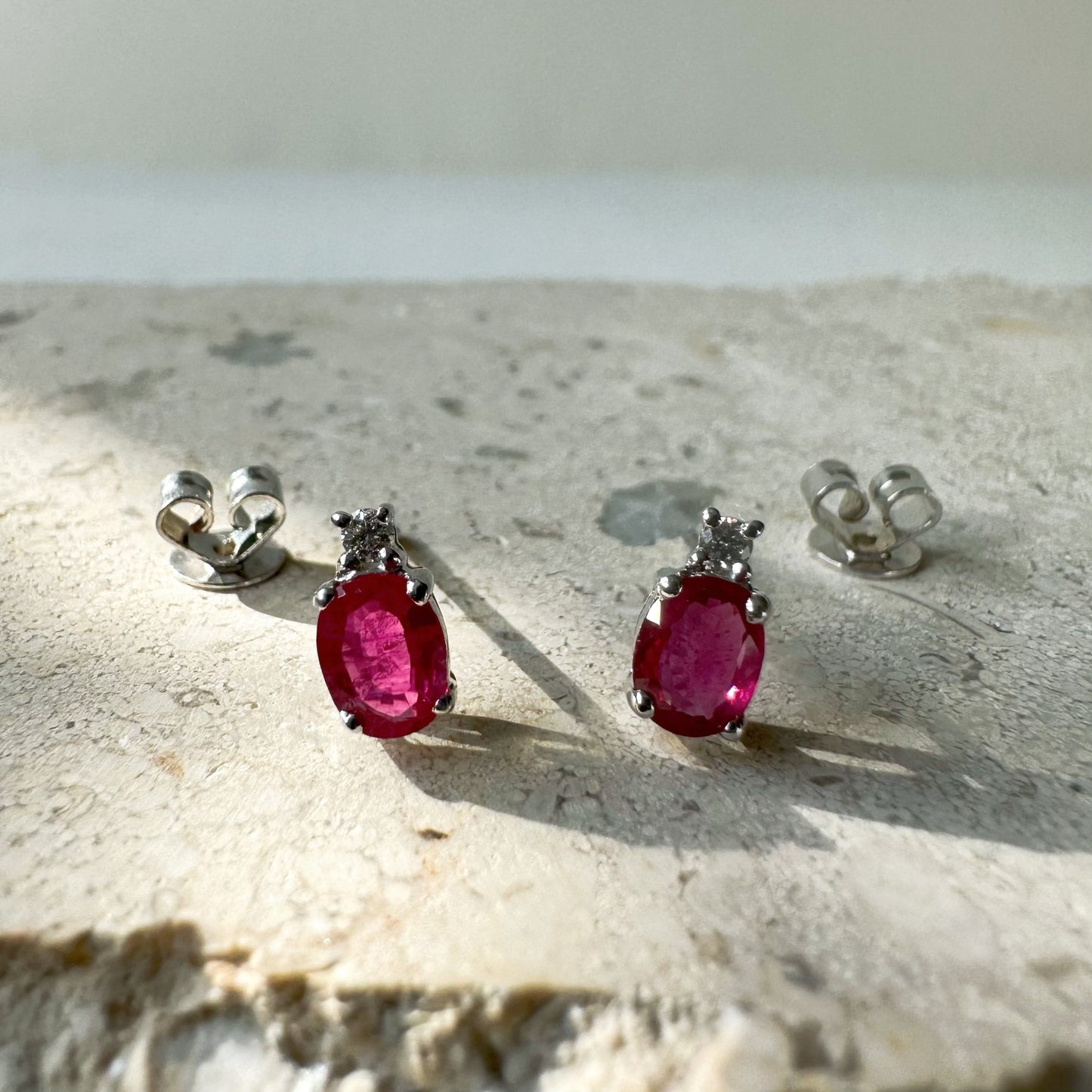 14K Solid Gold Genuine Ruby and Diamond Studs/Pair