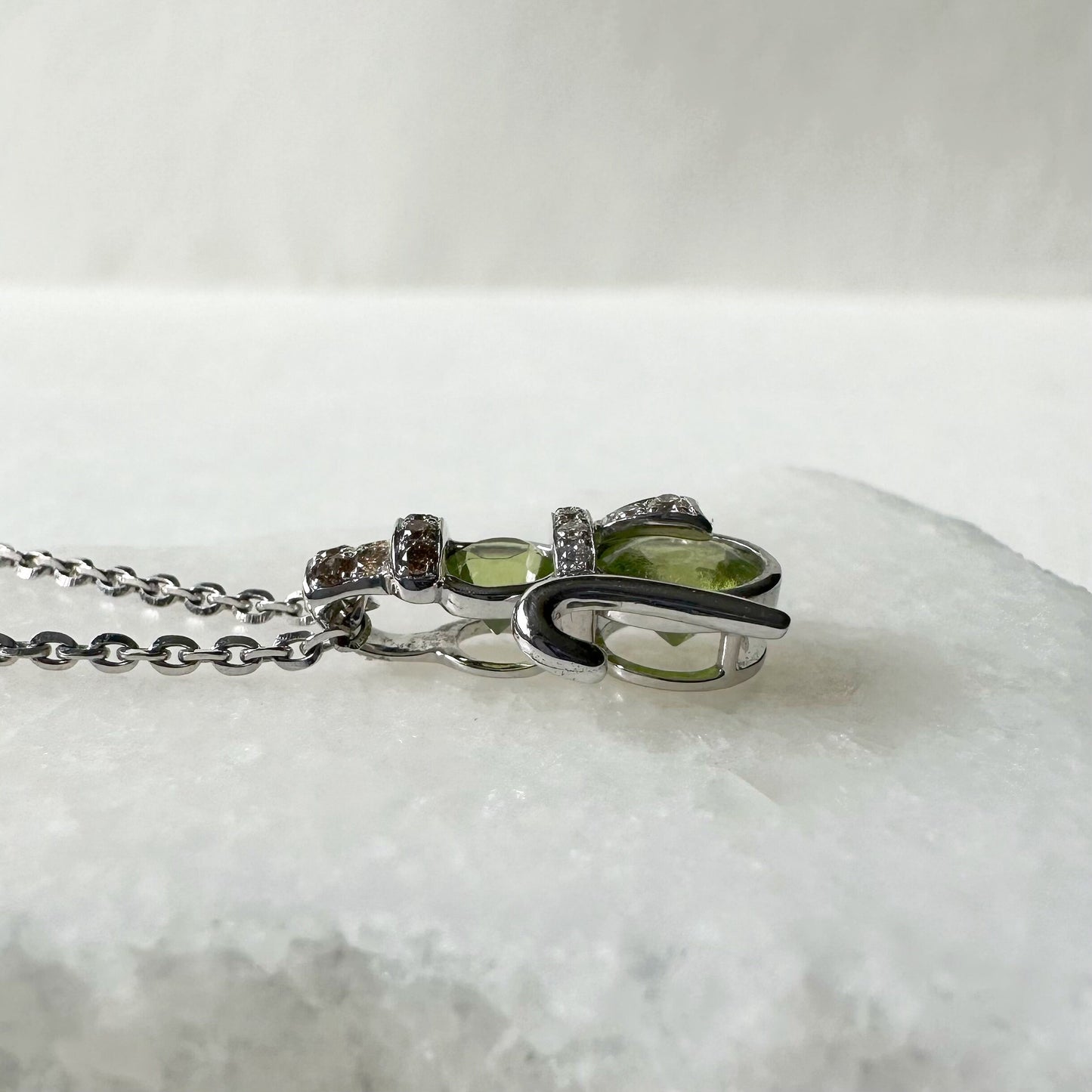 18K Solid Gold Genuine Peridot and Diamond Snowman Pendant (pendant only)