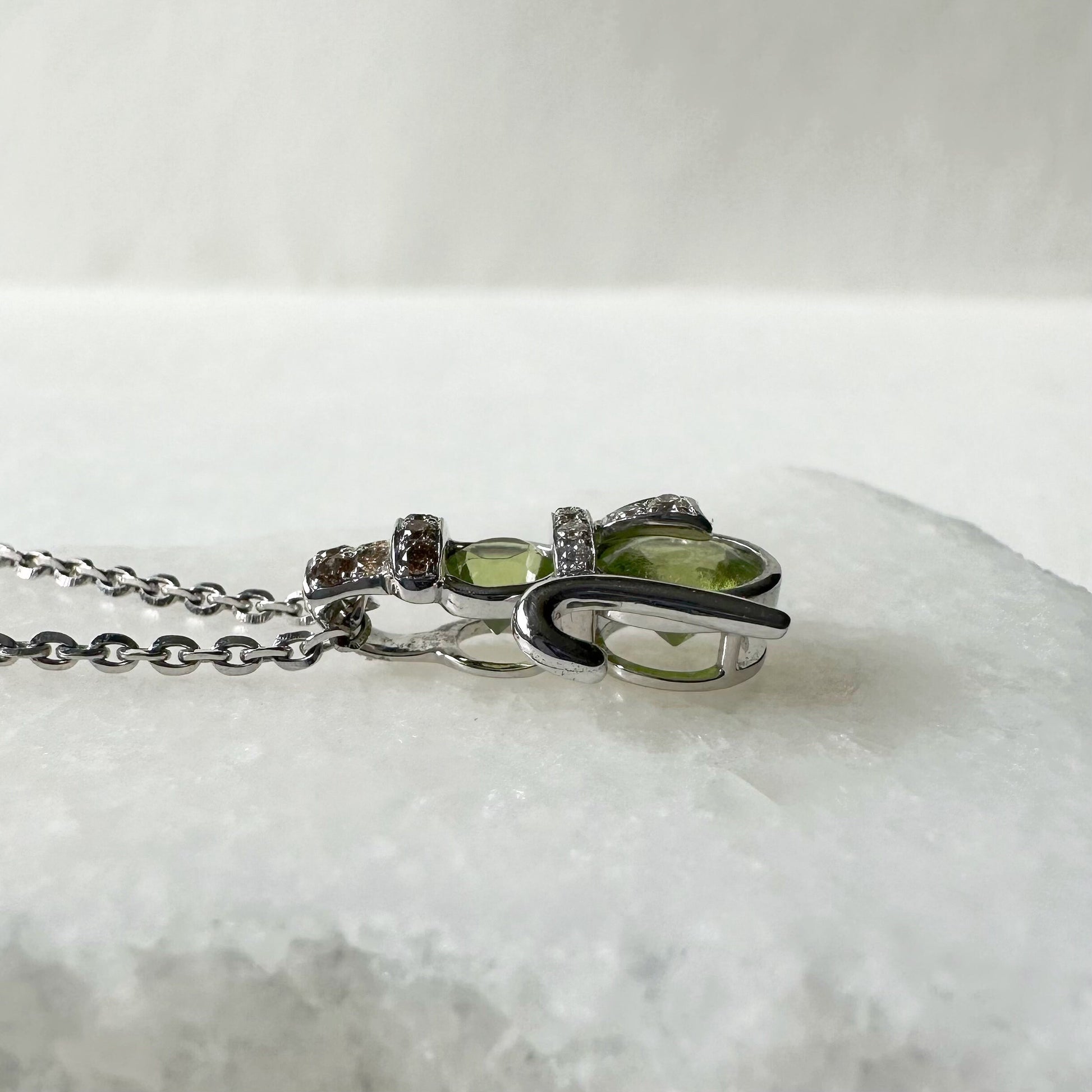 18K Solid Gold Genuine Peridot and Diamond Snowman Pendant (pendant only)