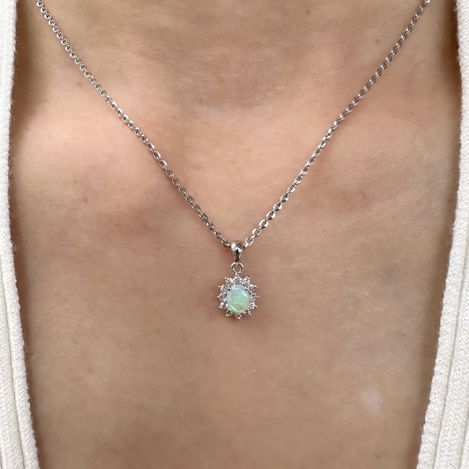 14K Solid Gold Genuine Opal and Diamond Pendant (pendant only)