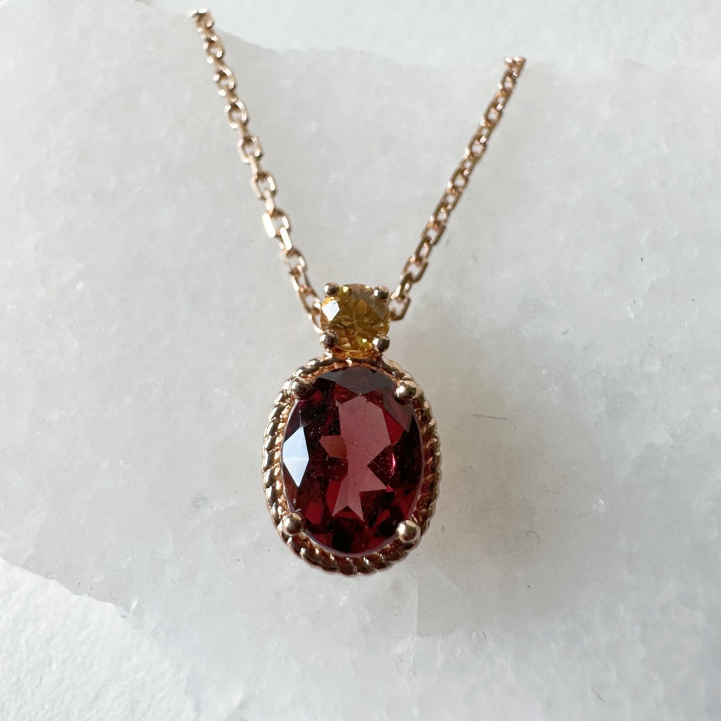 18K Solid Rose Gold Garnet and Orange Sapphire Necklace