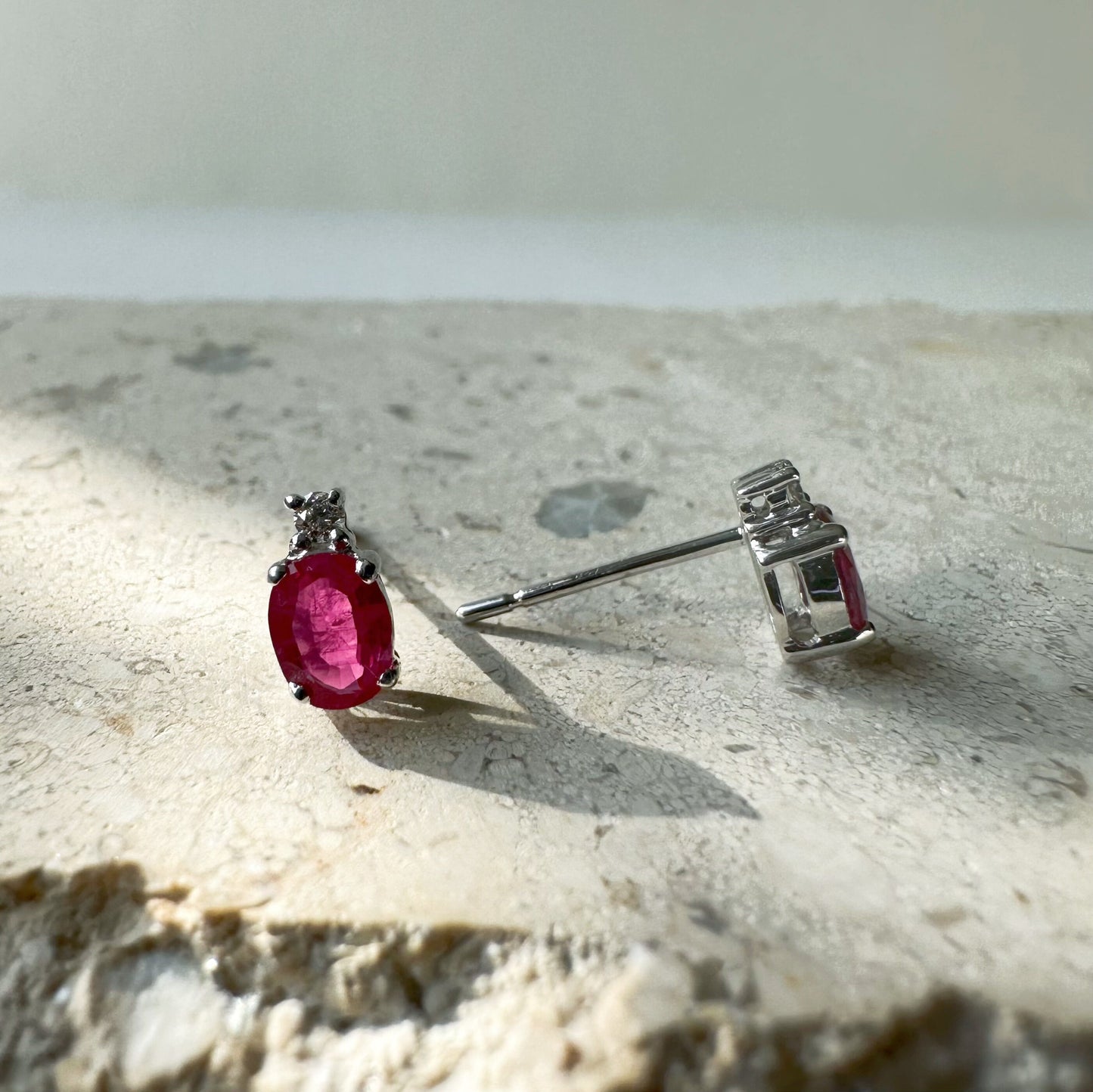 14K Solid Gold Genuine Ruby and Diamond Studs/Pair